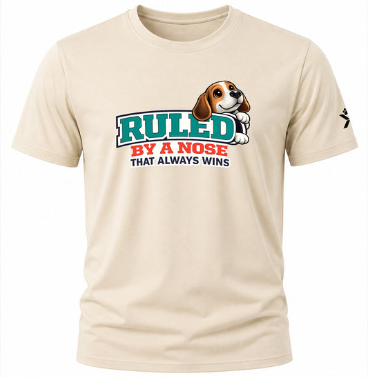 NOMAiX PAWS Beagle T-Shirt for Men - Ruled By a Nose That Always Wins - Funny Dog Dad Gift Tee - Beige - Flat