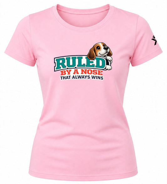 NOMAiX PAWS Beagle T-Shirt for Women - Ruled By a Nose That Always Wins - Funny Dog Mom Gift Tee - Baby Pink - Flat