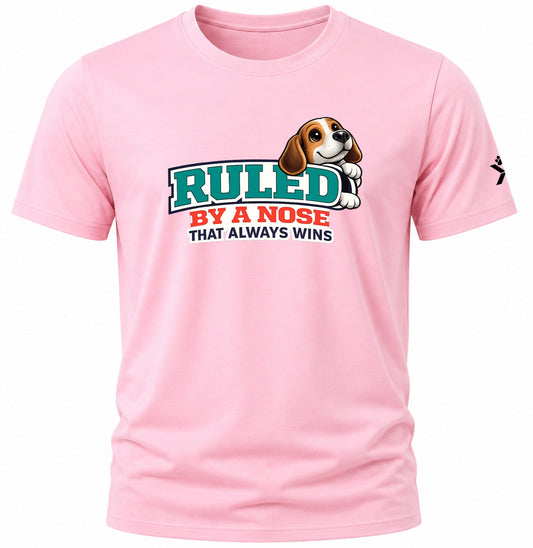 NOMAiX PAWS Beagle T-Shirt for Men - Ruled By a Nose That Always Wins - Funny Dog Dad Gift Tee - Pink - Flat