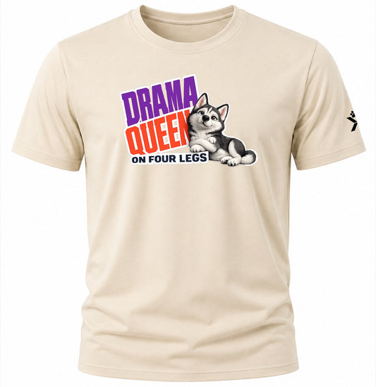 NOMAiX PAWS Husky T-Shirt for Men - Drama Queen on Four Legs - Funny Dog Dad Gift Tee - Beige - Flat