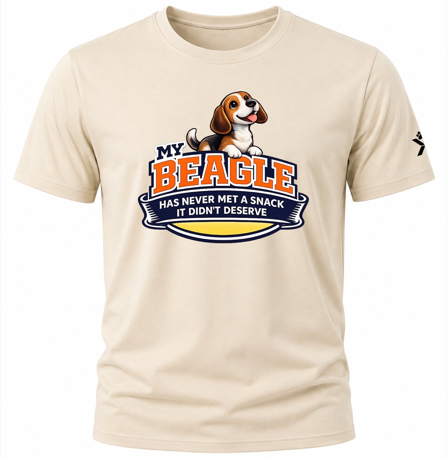 NOMAiX PAWS Beagle T-Shirt for Men - My Beagle Has Never Met a Snack It Didn't Deserve - Funny Dog Dad Gift Tee - Beige - Flat