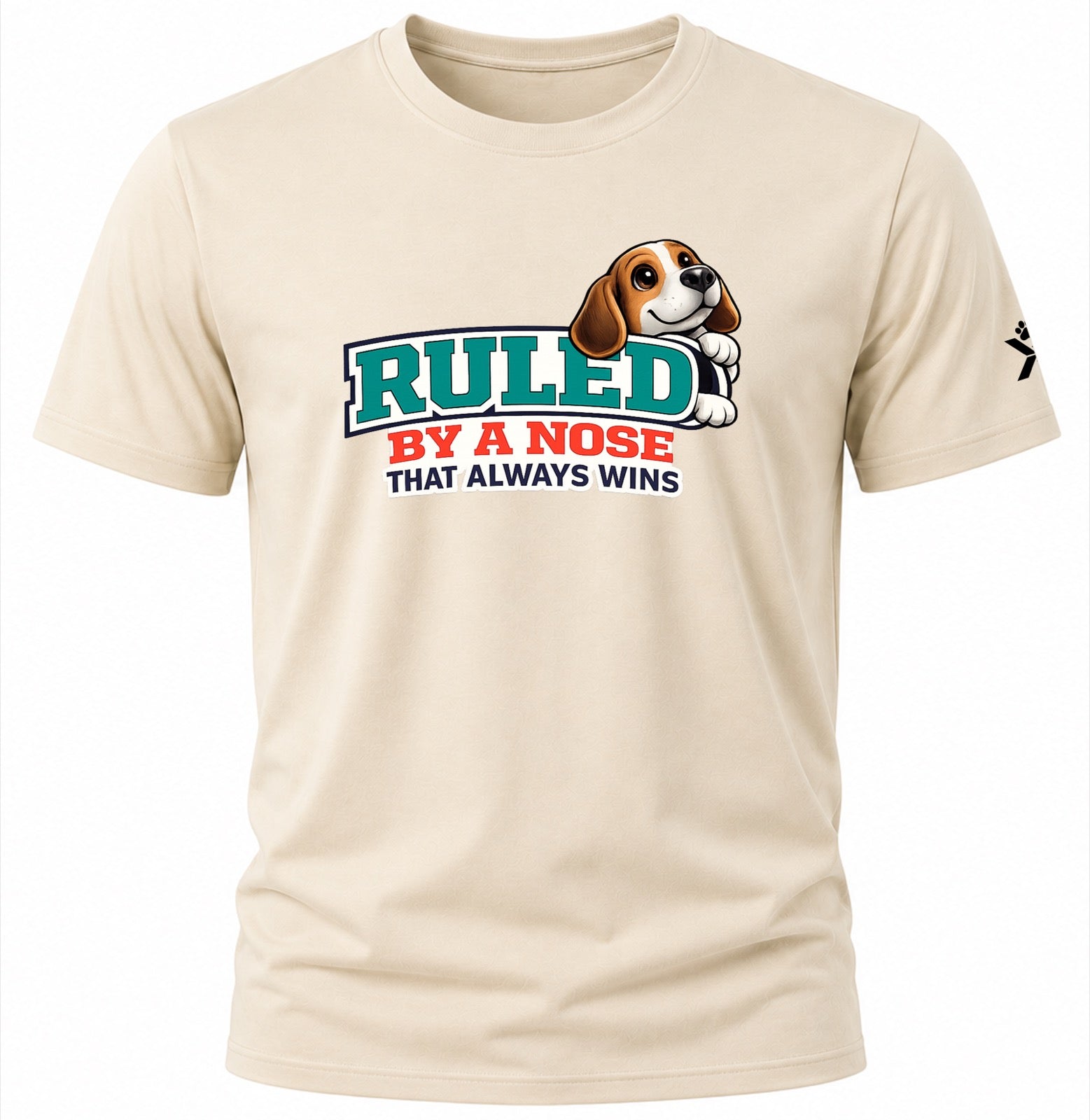 NOMAiX PAWS Beagle T-Shirt for Men - Ruled By a Nose That Always Wins - Funny Dog Dad Gift Tee - Beige - Flat