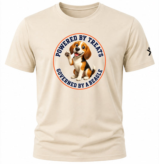 NOMAiX PAWS Beagle T-Shirt for Men - Powered By Treats Governed By a Beagle - Funny Dog Dad Gift Tee - Beige - Flat