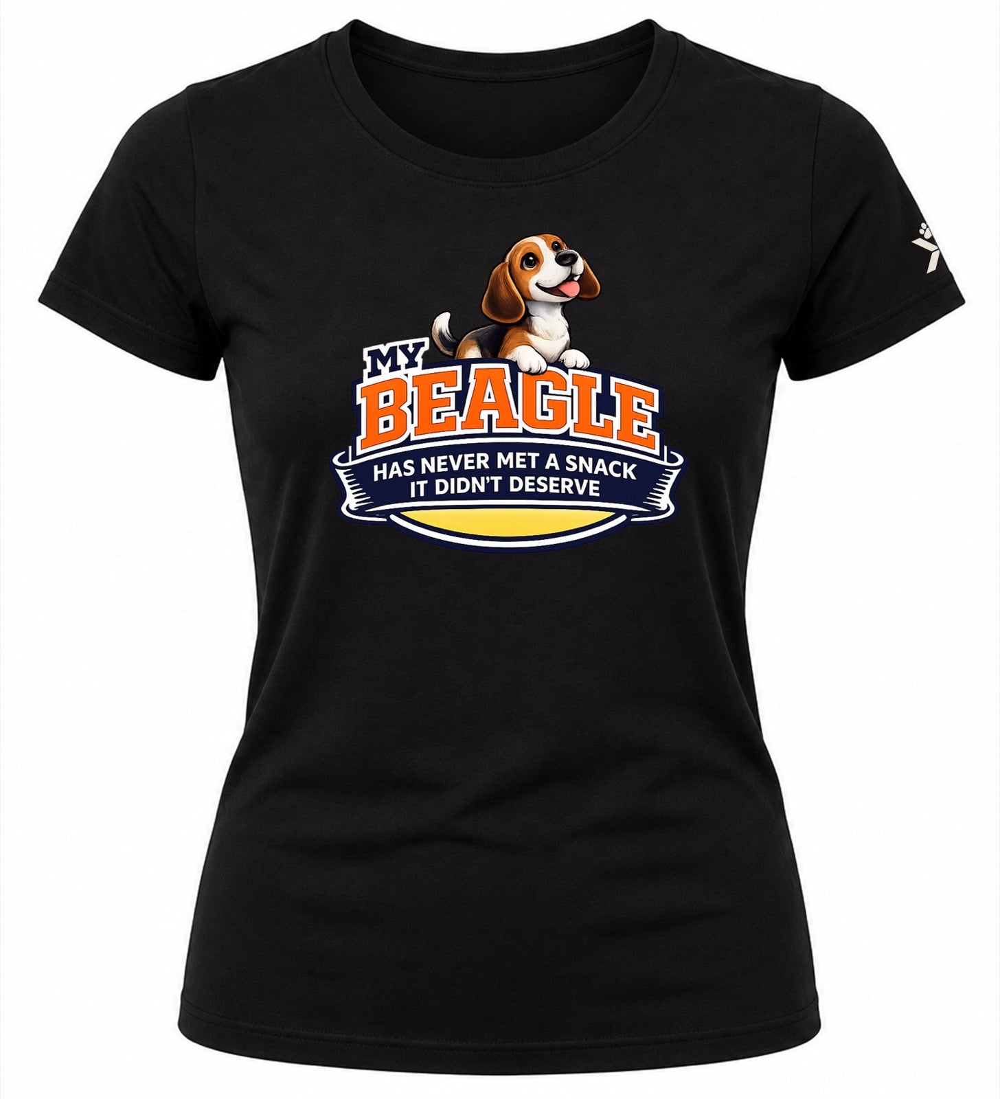 NOMAiX PAWS Beagle T-Shirt for Women - My Beagle Has Never Met a Snack It Didn't Deserve - Funny Dog Mom Gift Tee - Black - Flat