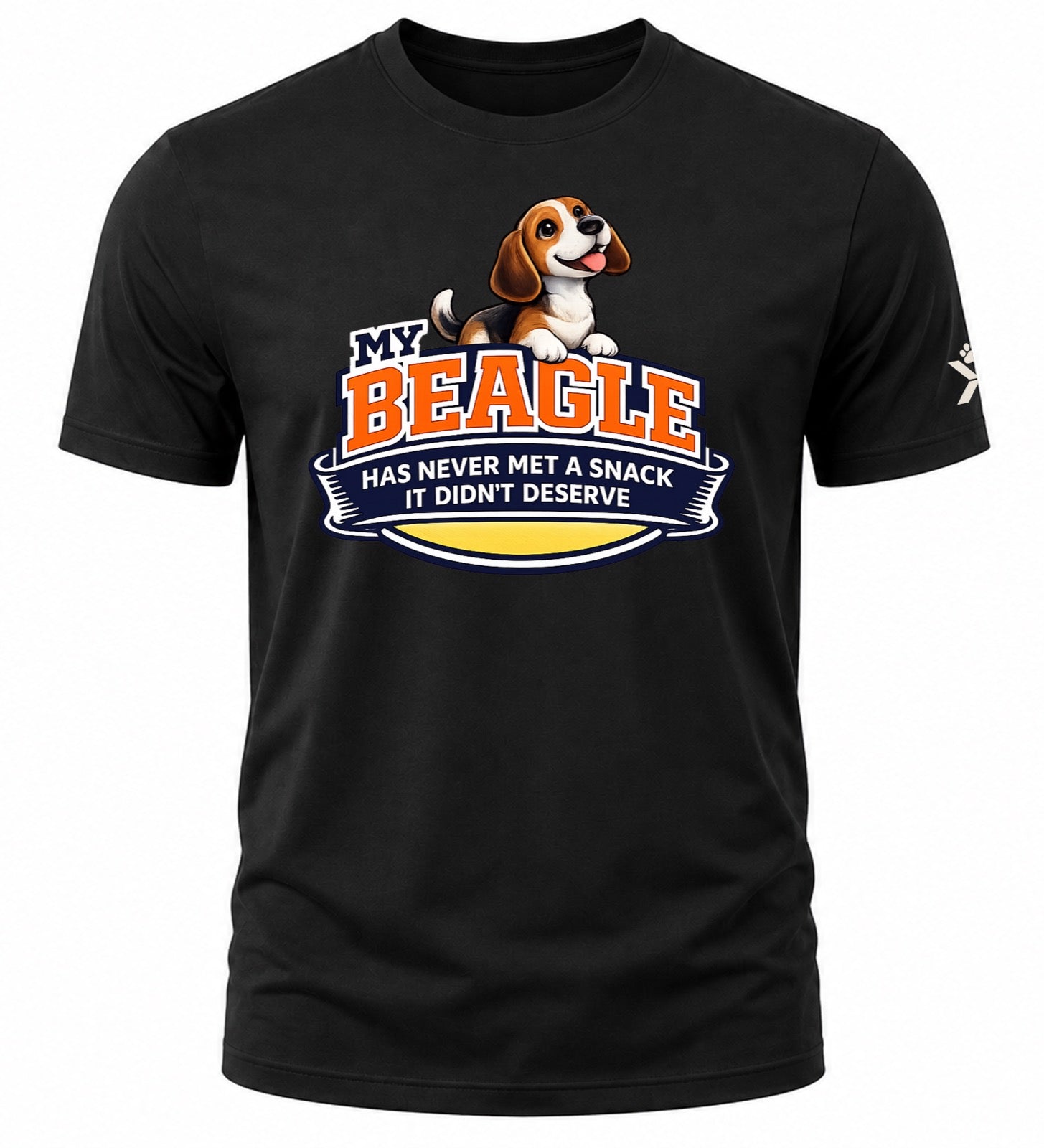 NOMAiX PAWS Beagle T-Shirt for Men - My Beagle Has Never Met a Snack It Didn't Deserve - Funny Dog Dad Gift Tee - Black - Flat