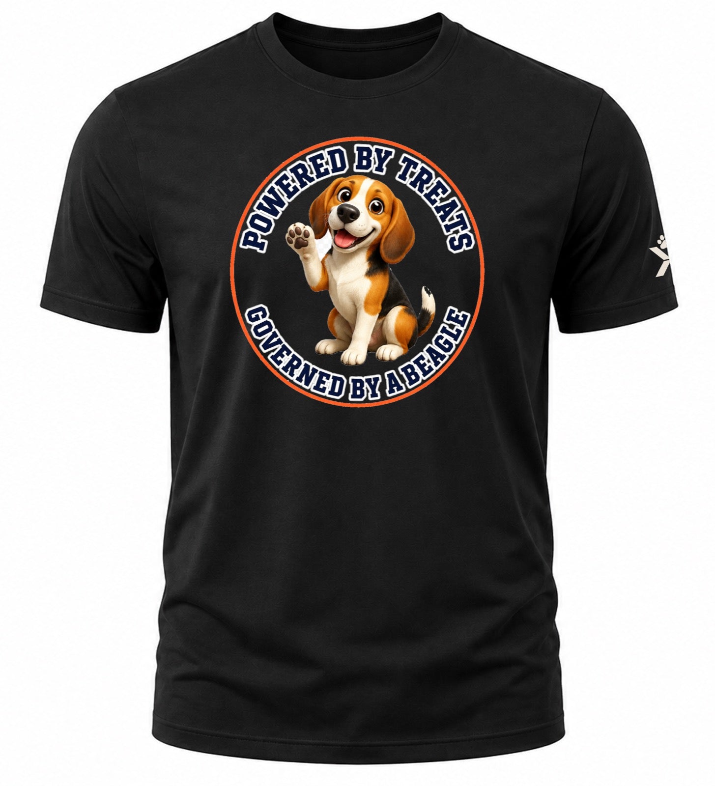NOMAiX PAWS Beagle T-Shirt for Men - Powered By Treats Governed By a Beagle - Funny Dog Dad Gift Tee - Black - Flat