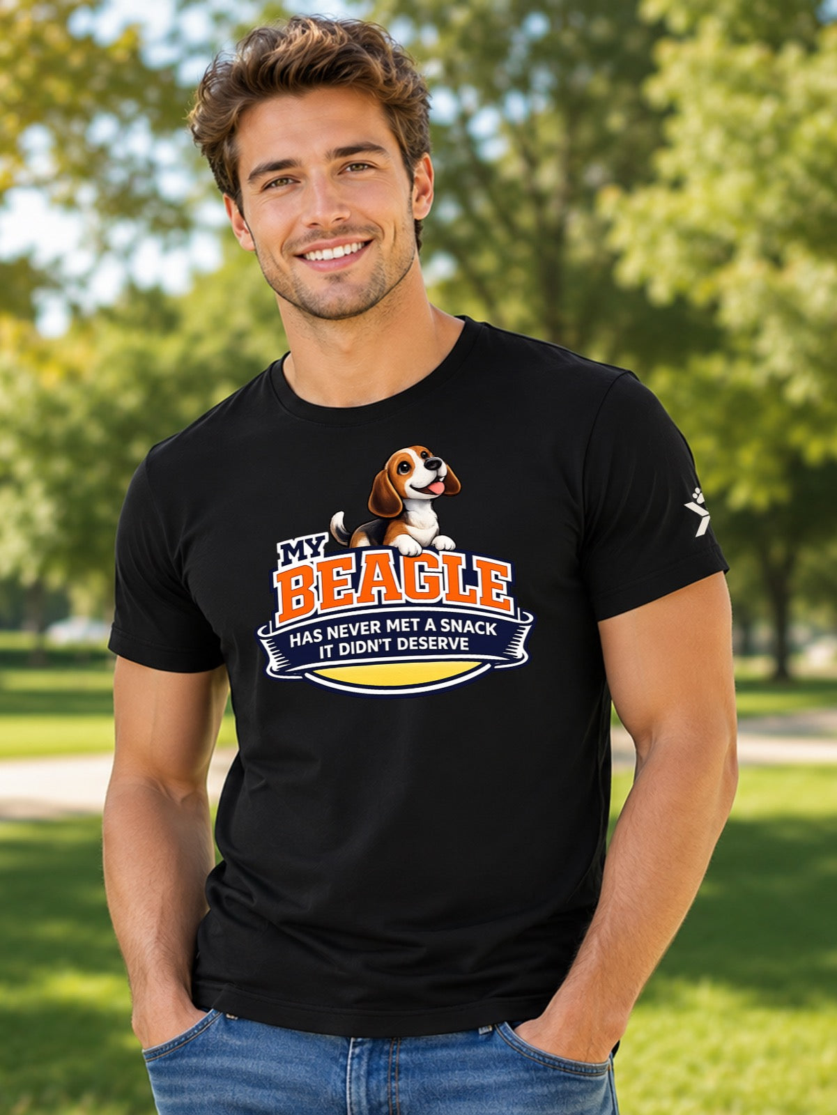 NOMAiX PAWS Beagle T-Shirt for Men - My Beagle Has Never Met a Snack It Didn't Deserve - Funny Dog Dad Gift Tee - Black - Lifestyle