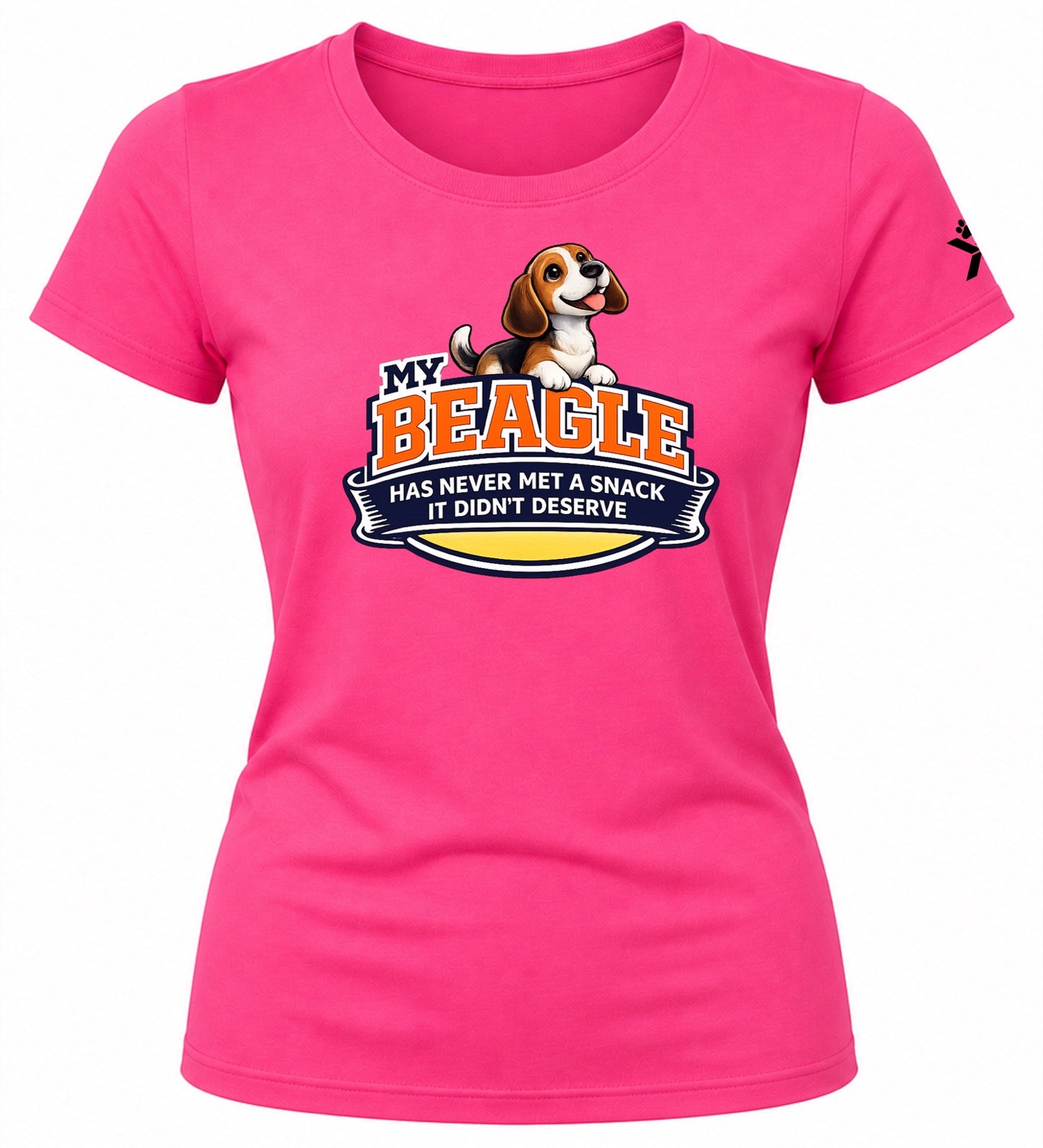 NOMAiX PAWS Beagle T-Shirt for Women - My Beagle Has Never Met a Snack It Didn't Deserve - Funny Dog Mom Gift Tee - Bright Pink - Flat