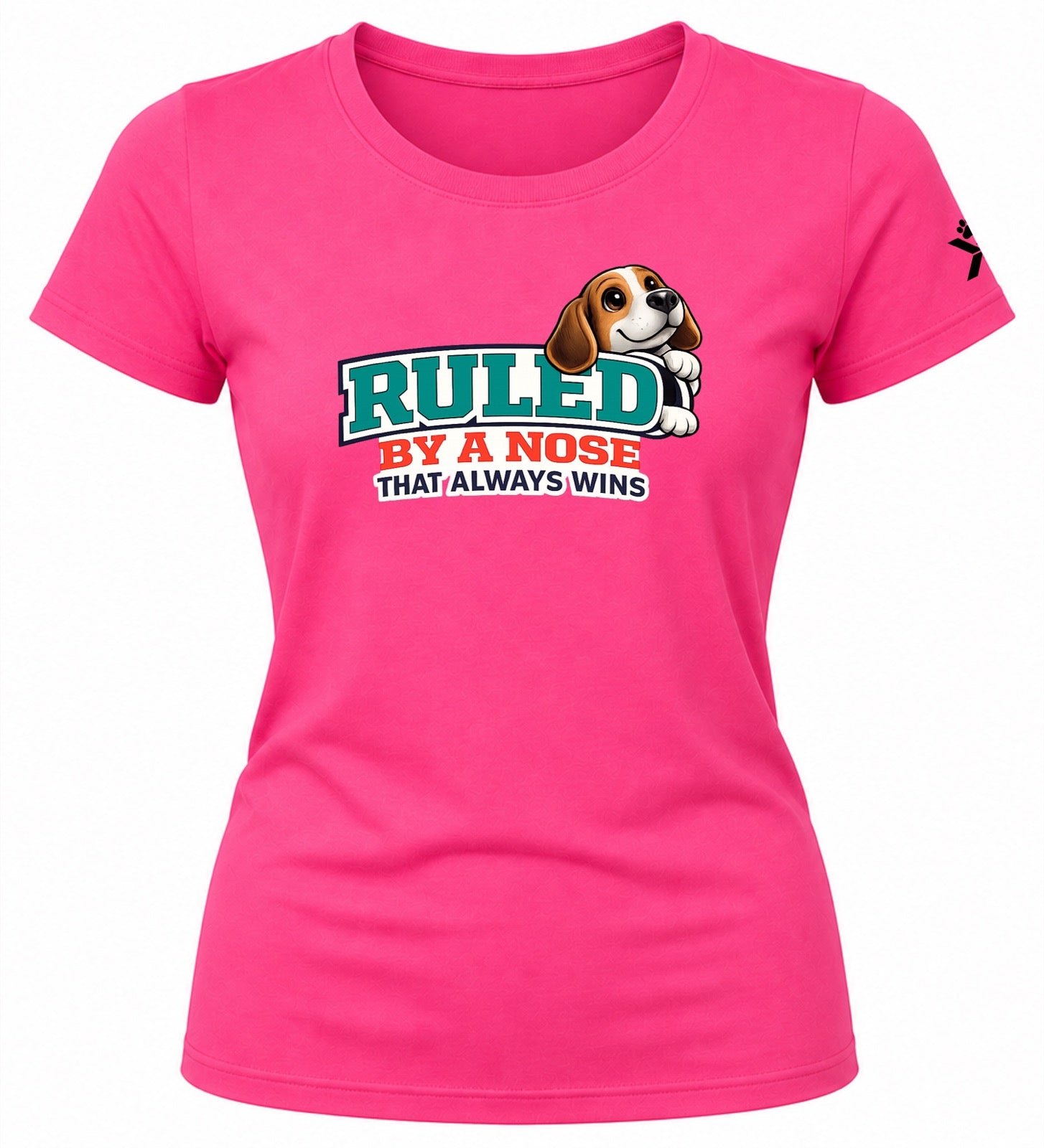 NOMAiX PAWS Beagle T-Shirt for Women - Ruled By a Nose That Always Wins - Funny Dog Mom Gift Tee - Bright Pink - Flat