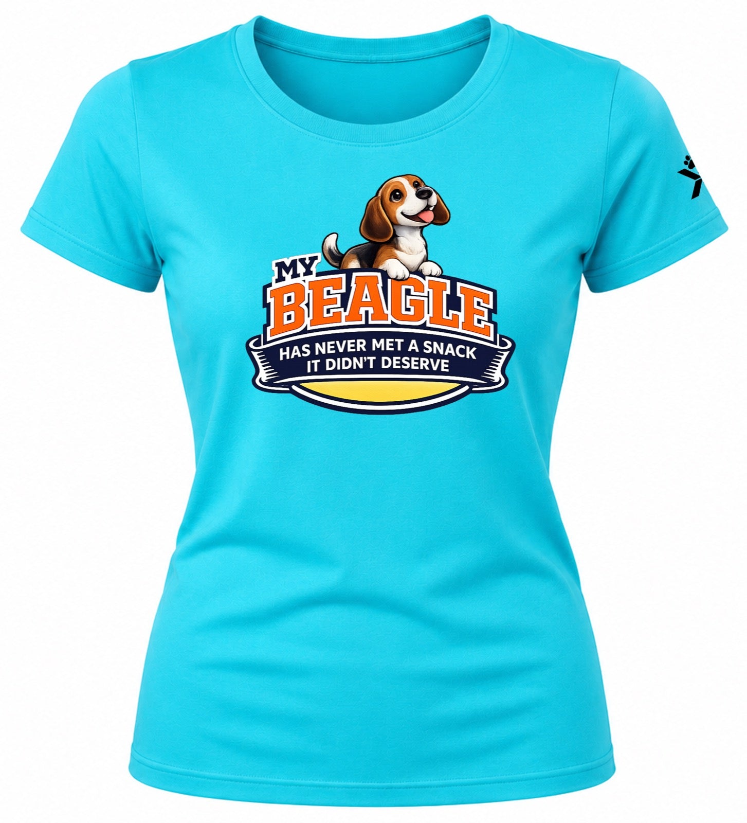 NOMAiX PAWS Beagle T-Shirt for Women - My Beagle Has Never Met a Snack It Didn't Deserve - Funny Dog Mom Gift Tee - Cyan - Flat
