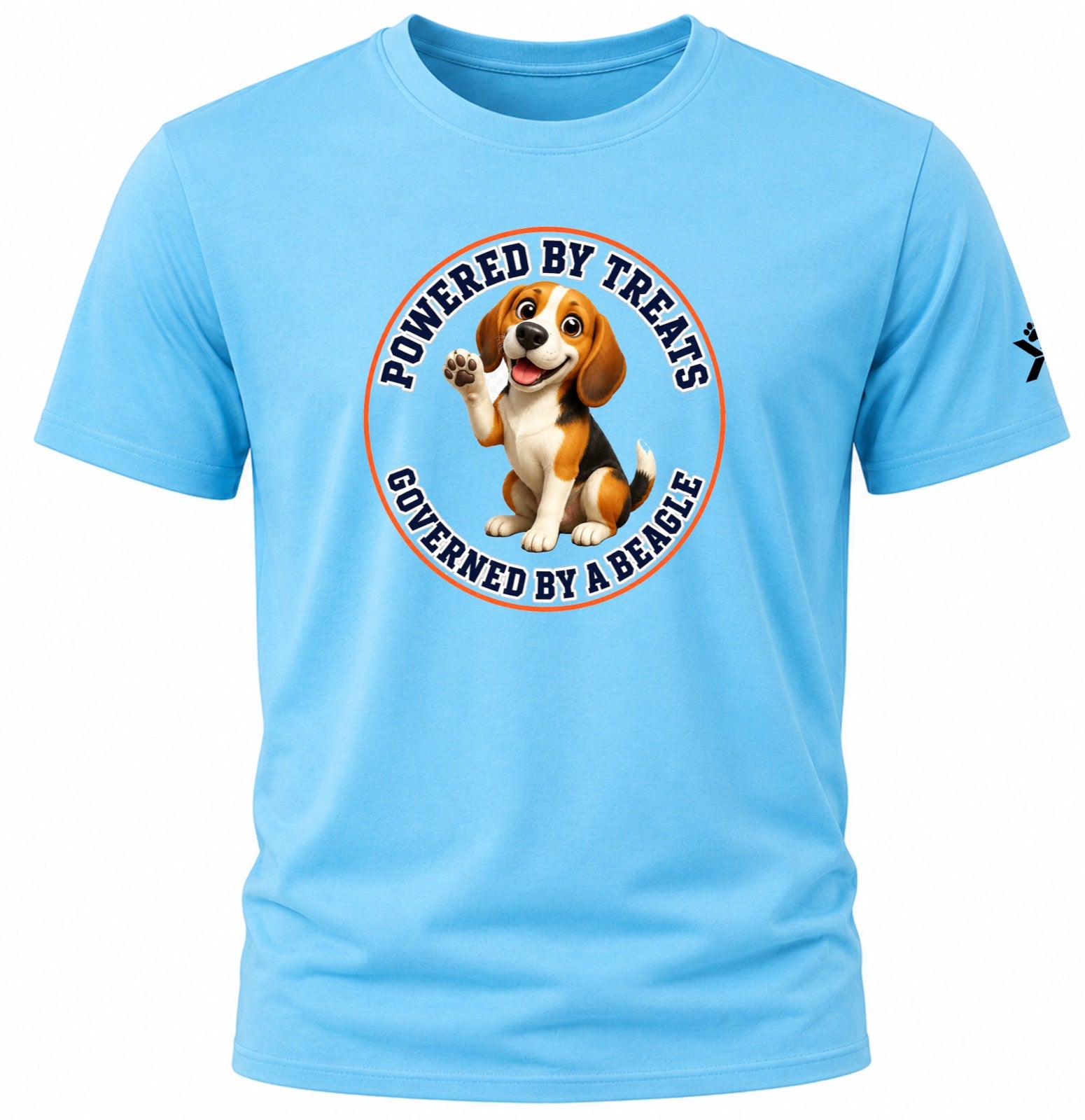 NOMAiX PAWS Beagle T-Shirt for Men - Powered By Treats Governed By a Beagle - Funny Dog Dad Gift Tee - Cyan - Flat