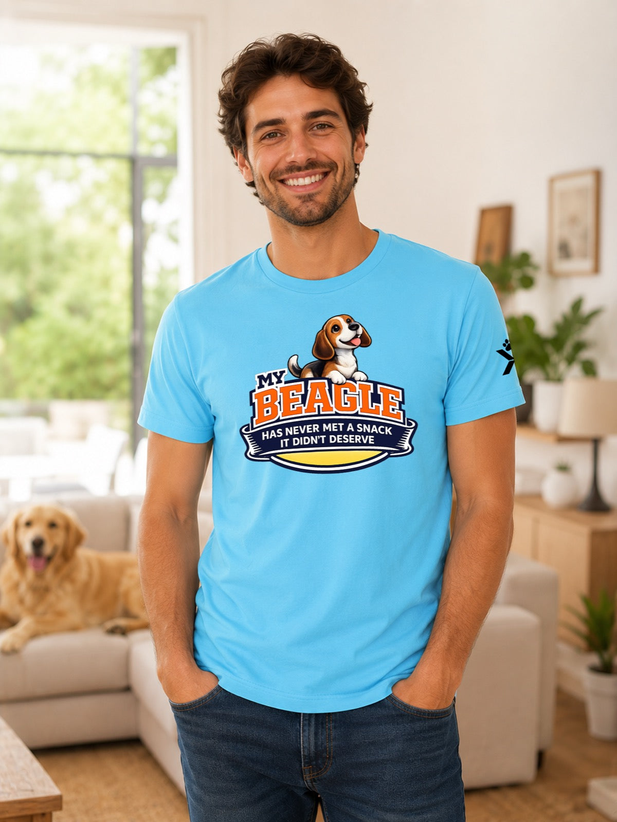 NOMAiX PAWS Beagle T-Shirt for Men - My Beagle Has Never Met a Snack It Didn't Deserve - Funny Dog Dad Gift Tee - Cyan - Lifestyle