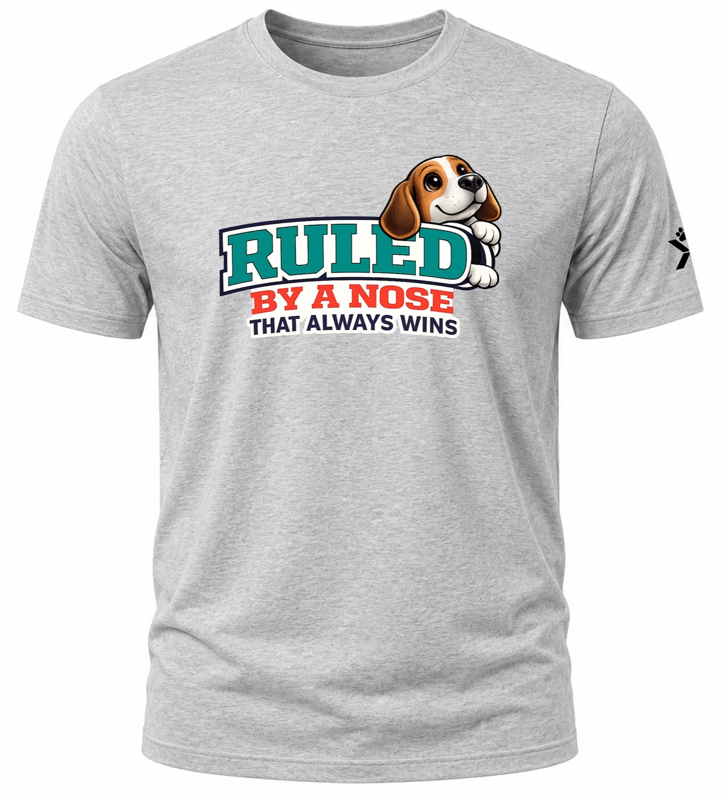 NOMAiX PAWS Beagle T-Shirt for Men - Ruled By a Nose That Always Wins - Funny Dog Dad Gift Tee - Grey - Flat