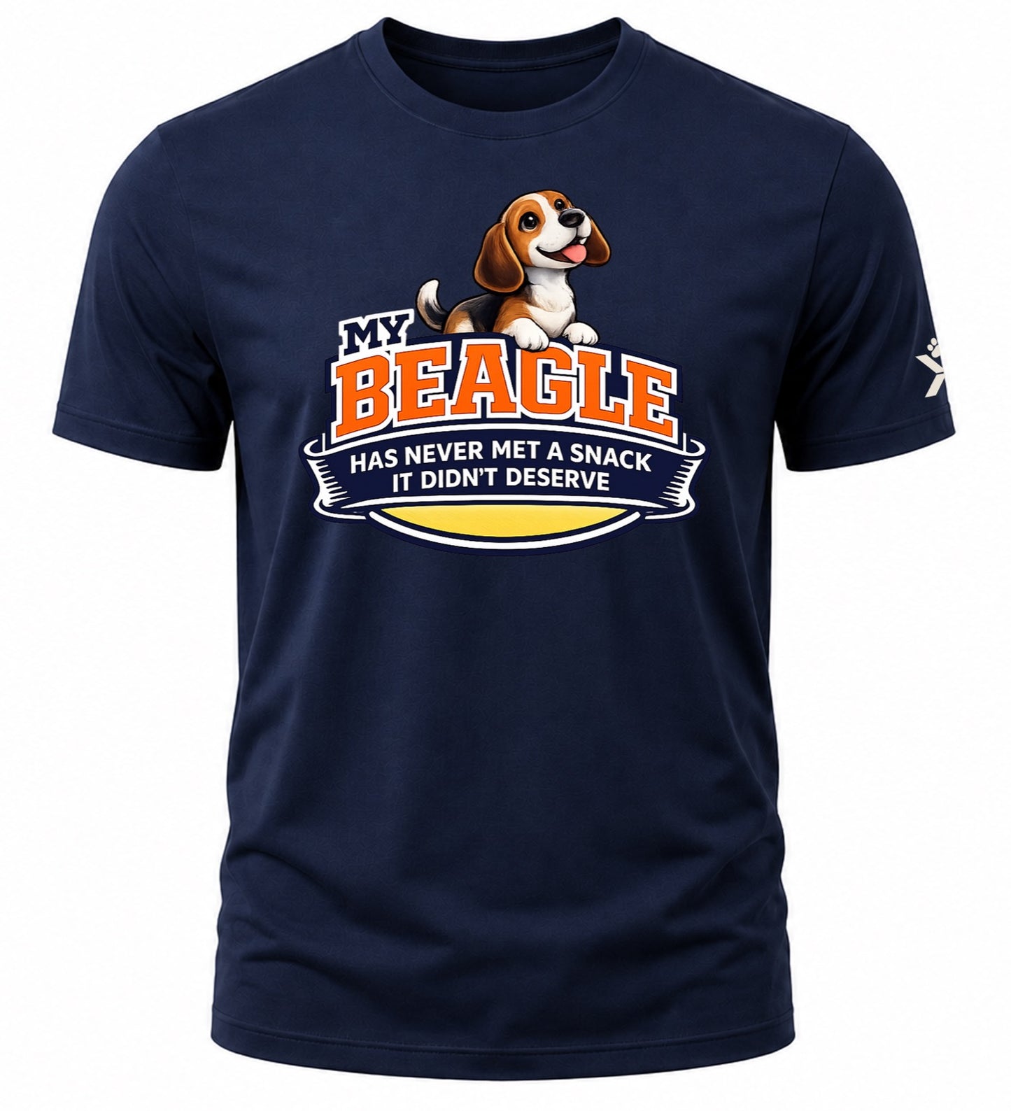 NOMAiX PAWS Beagle T-Shirt for Men - My Beagle Has Never Met a Snack It Didn't Deserve - Funny Dog Dad Gift Tee - Navy - Flat