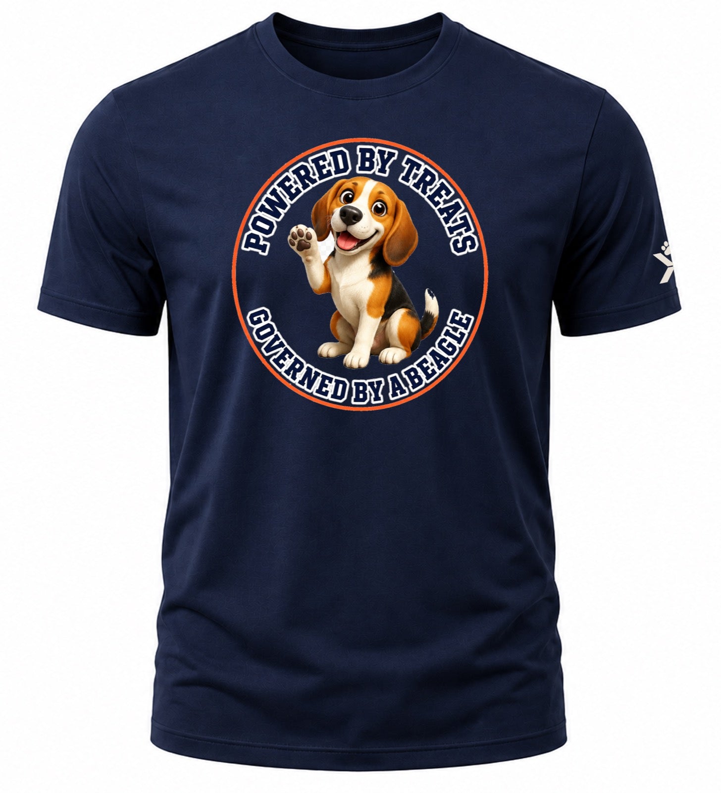 NOMAiX PAWS Beagle T-Shirt for Men - Powered By Treats Governed By a Beagle - Funny Dog Dad Gift Tee - Navy - Flat