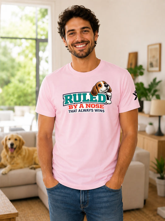 NOMAiX PAWS Beagle T-Shirt for Men - Ruled By a Nose That Always Wins - Funny Dog Dad Gift Tee - Pink - Lifestyle