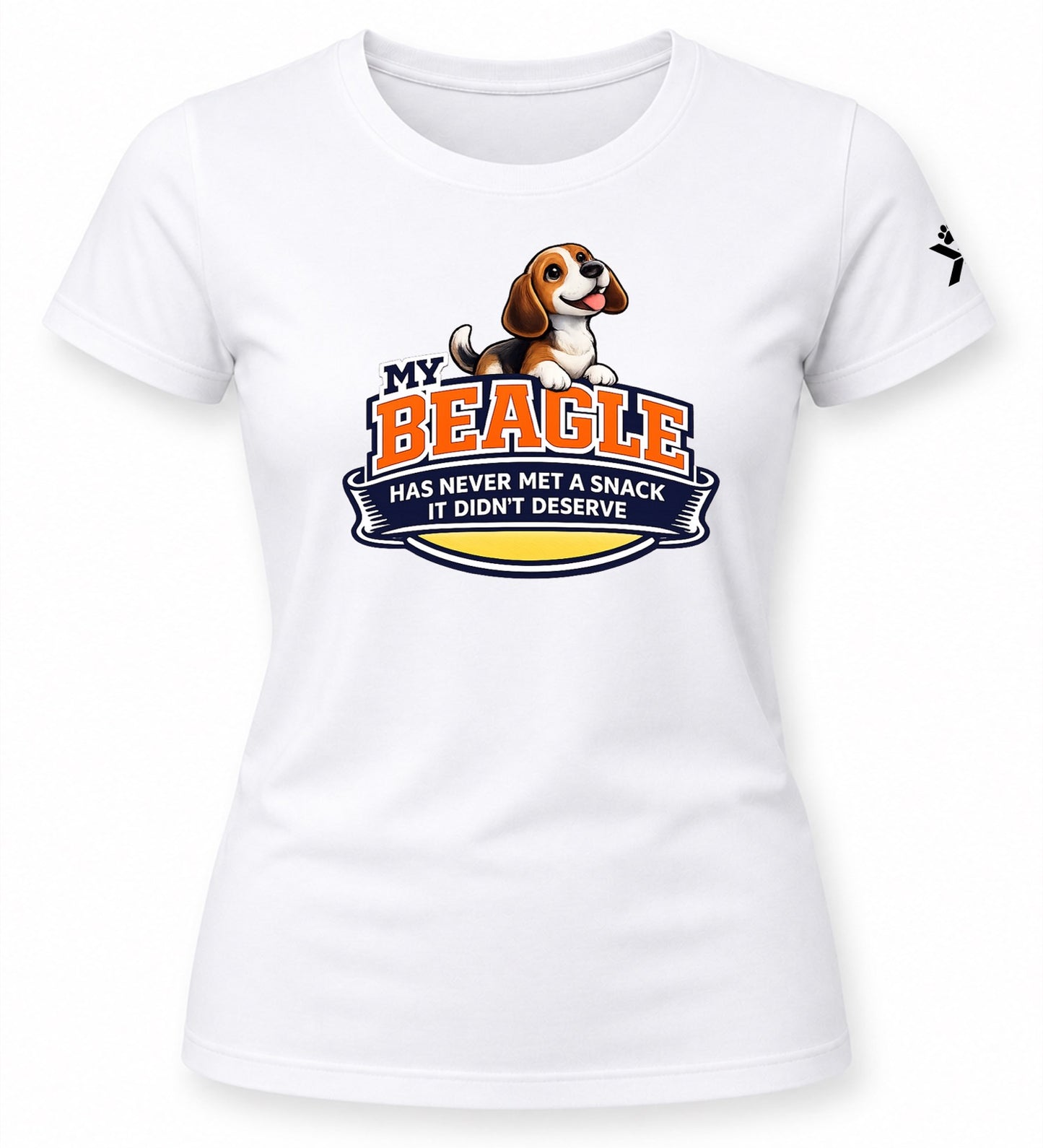 NOMAiX PAWS Beagle T-Shirt for Women - My Beagle Has Never Met a Snack It Didn't Deserve - Funny Dog Mom Gift Tee - White - Flat
