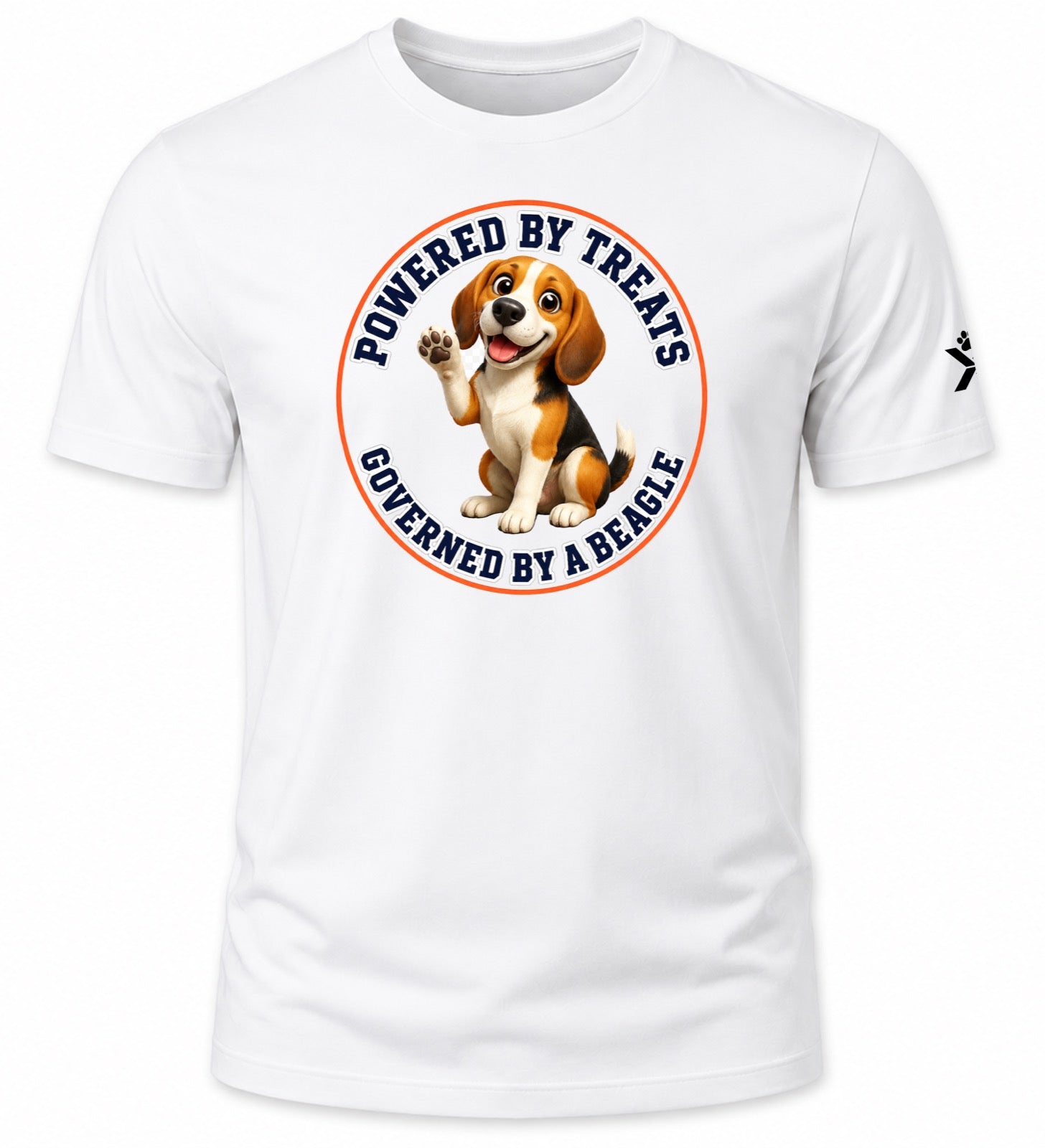NOMAiX PAWS Beagle T-Shirt for Men - Powered By Treats Governed By a Beagle - Funny Dog Dad Gift Tee - White - Flat