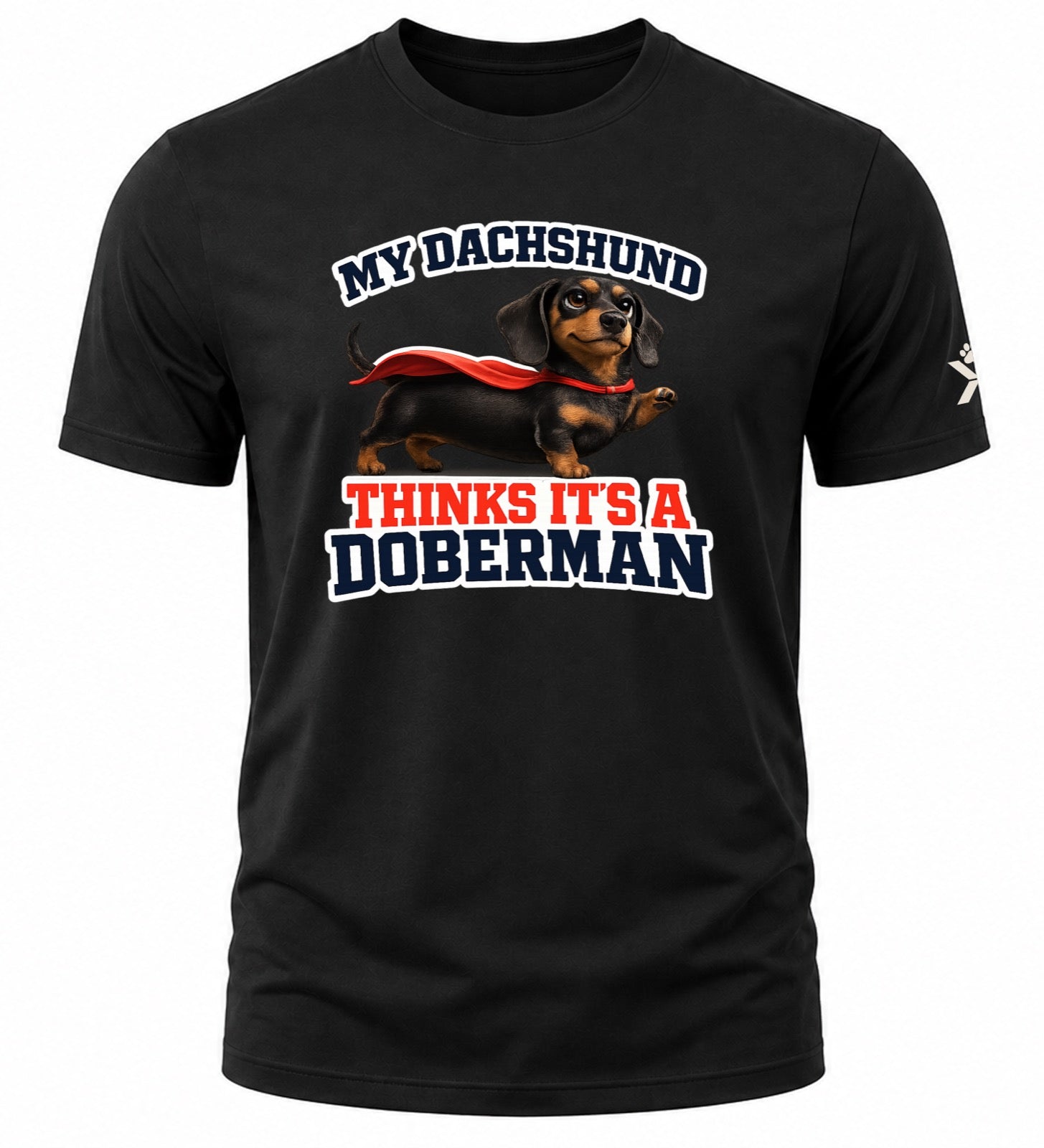 NOMAiX PAWS Dachshund T-Shirt for Men - My Dachshund Thinks It's a Doberman - Funny Dog Dad Gift Tee - Black - Flat