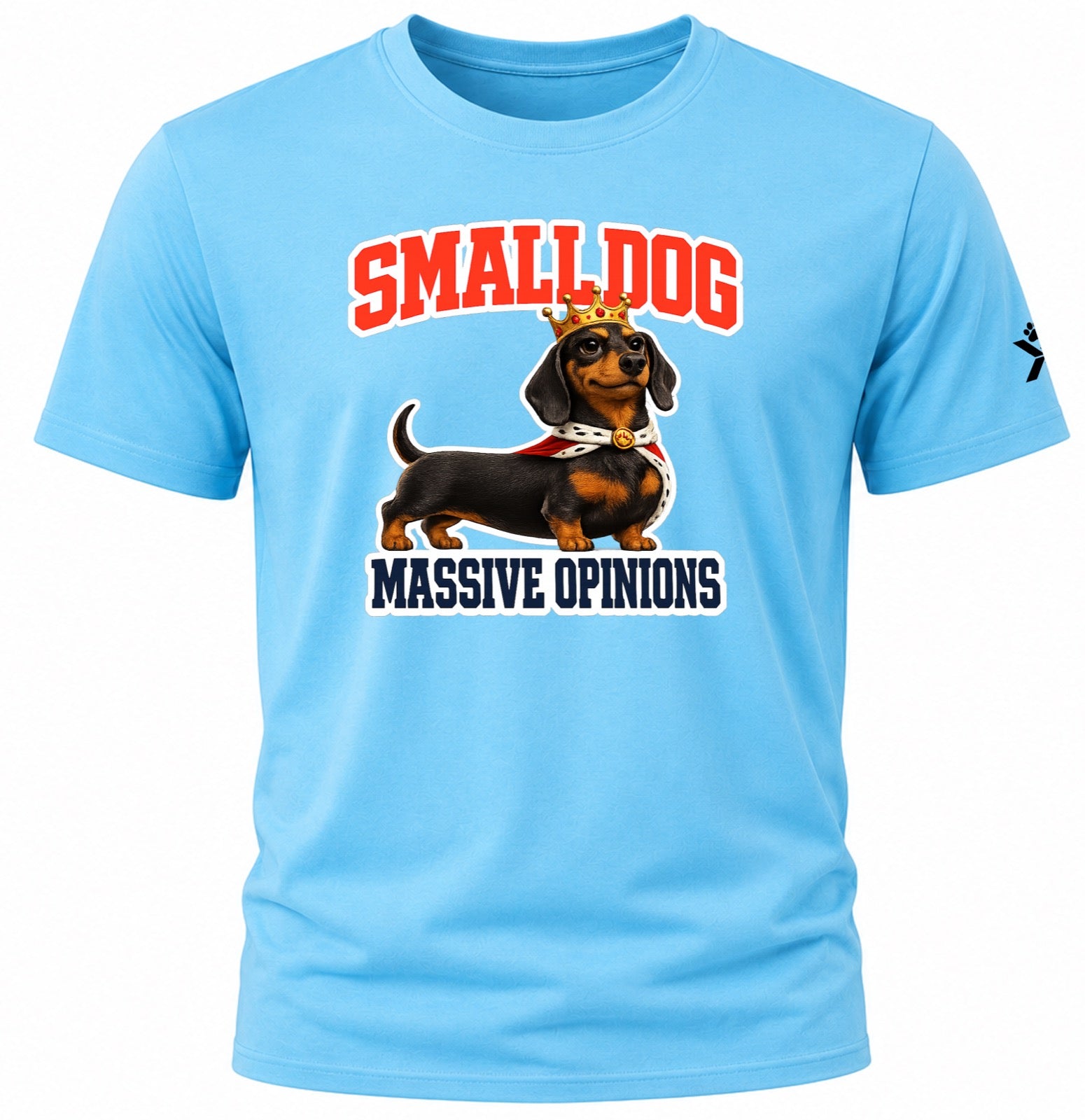 NOMAiX PAWS Dachshund T-Shirt for Men - Small Dog Massive Opinions - Funny Dog Dad Gift Tee - Cyan - Flat