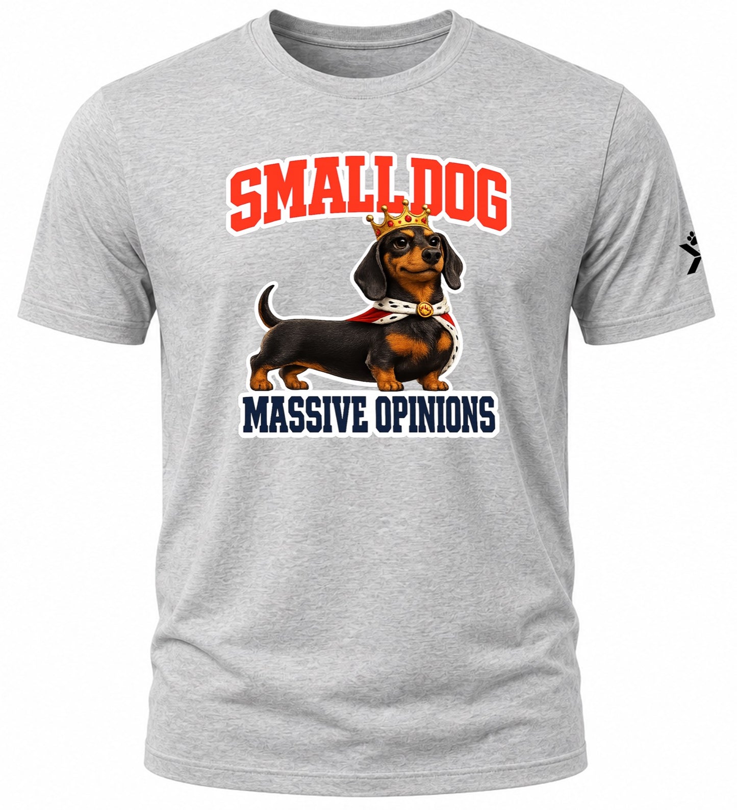 NOMAiX PAWS Dachshund T-Shirt for Men - Small Dog Massive Opinions - Funny Dog Dad Gift Tee - Grey - Flat