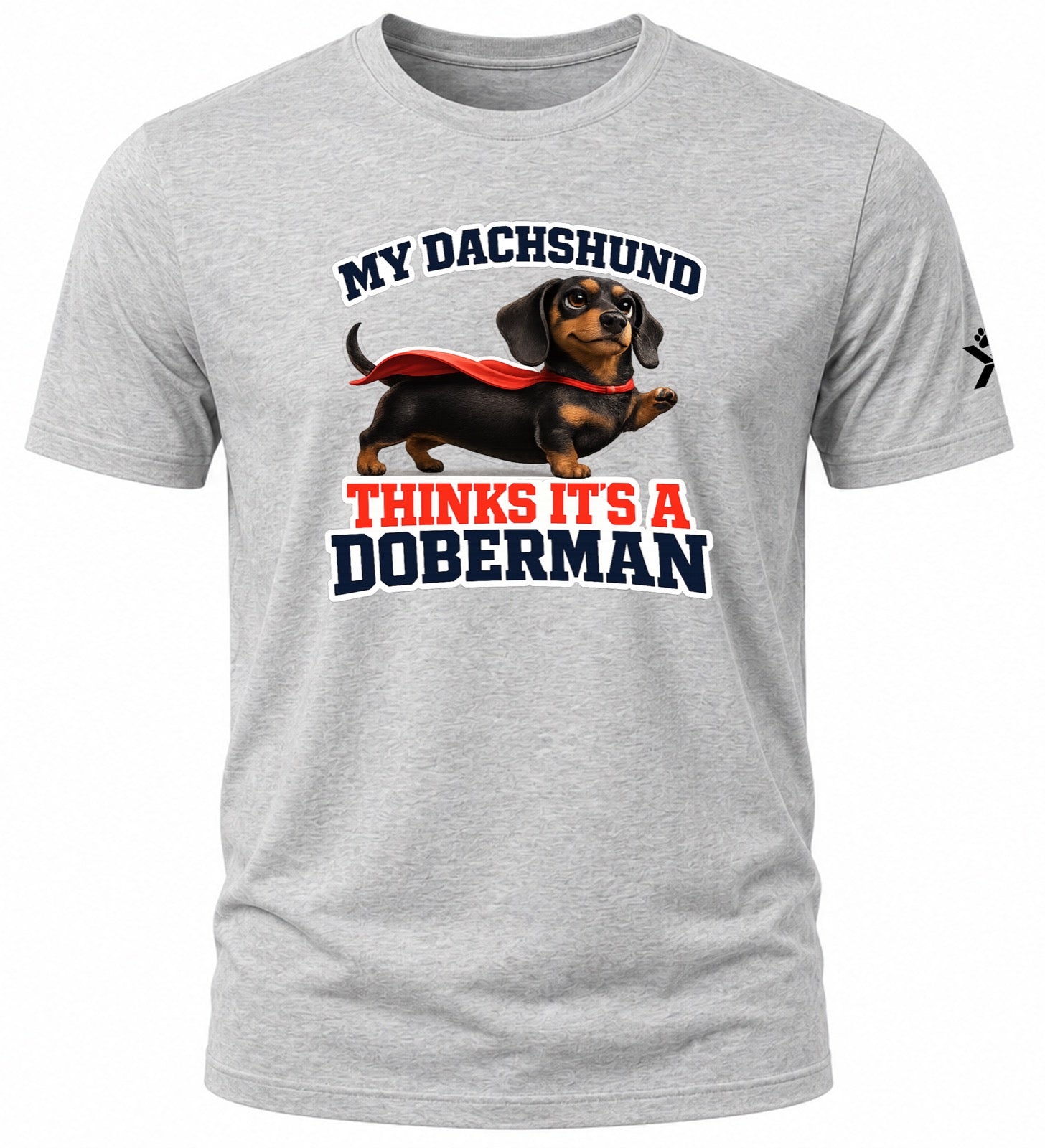 NOMAiX PAWS Dachshund T-Shirt for Men - My Dachshund Thinks It's a Doberman - Funny Dog Dad Gift Tee - Grey - Flat