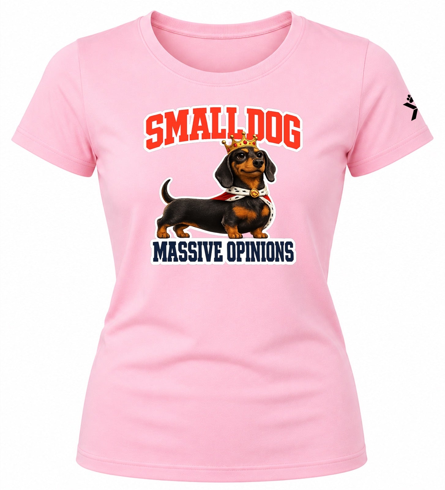 NOMAiX PAWS Dachshund T-Shirt for Women - Small Dog Massive Opinions - Funny Dog Mom Gift Tee - Baby Pink - Flat