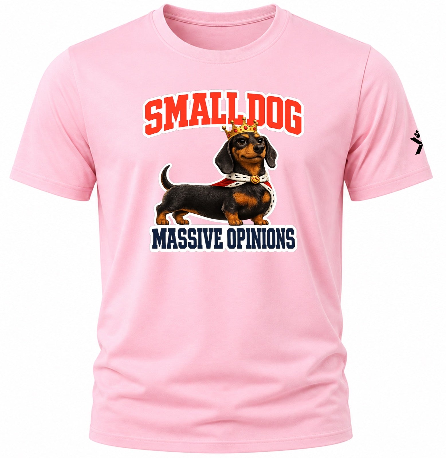 NOMAiX PAWS Dachshund T-Shirt for Men - Small Dog Massive Opinions - Funny Dog Dad Gift Tee - Pink - Flat