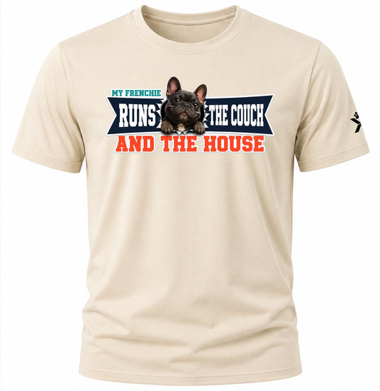 NOMAiX PAWS French Bulldog T-Shirt for Men - My Frenchie Runs the Couch and the House - Funny Dog Dad Gift Tee