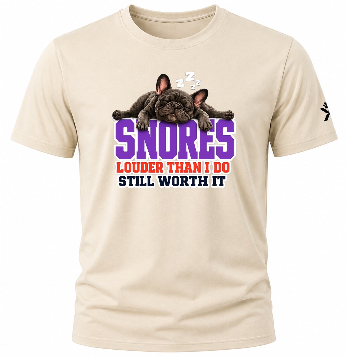 NOMAiX PAWS French Bulldog T-Shirt for Men - Snores Louder Than I Do Still Worth It - Funny Dog Dad Gift Tee