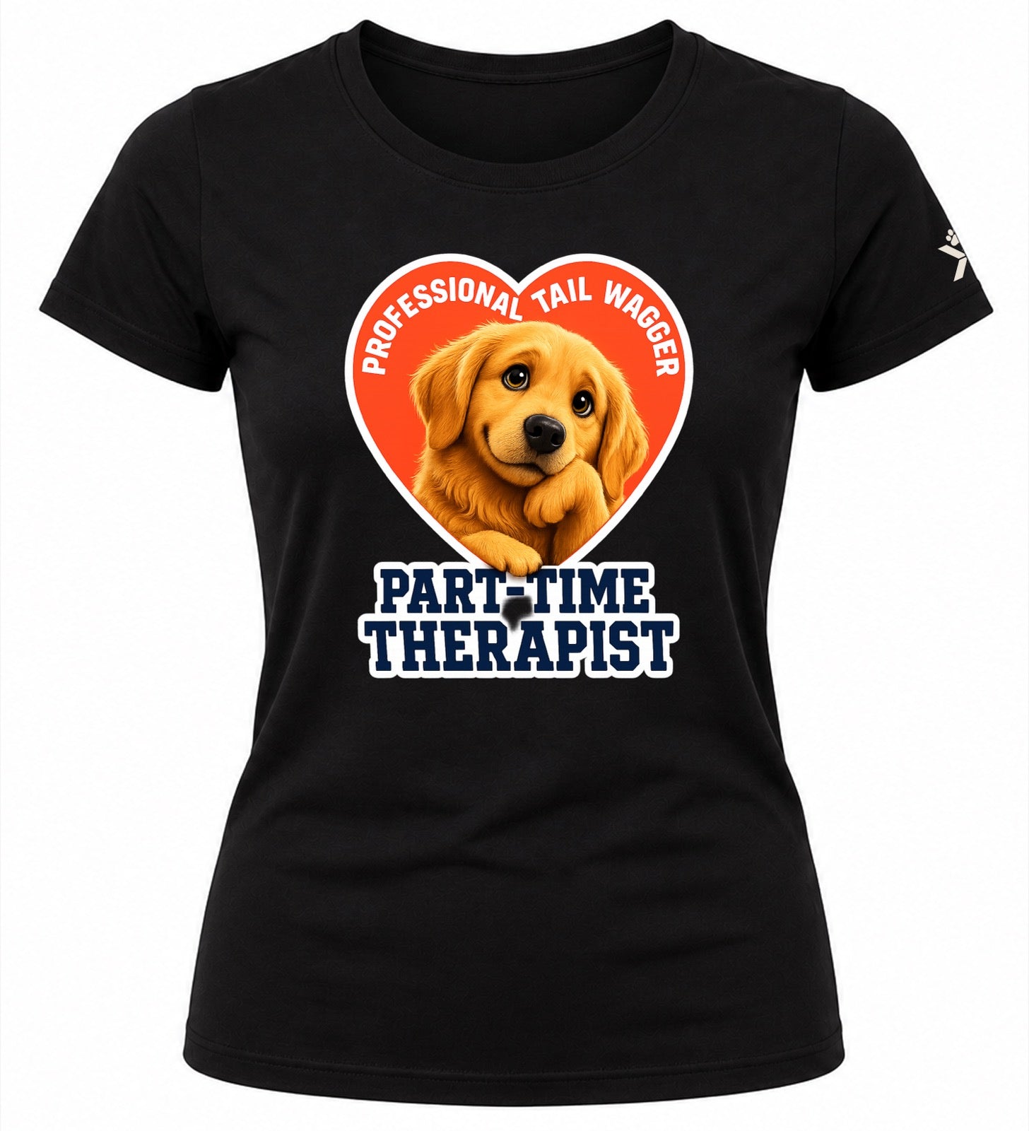 NOMAiX PAWS Golden Retriever T-Shirt for Women - Professional Tail Wagger Part-Time Therapist - Funny Dog Mom Gift Tee - Black - Flat