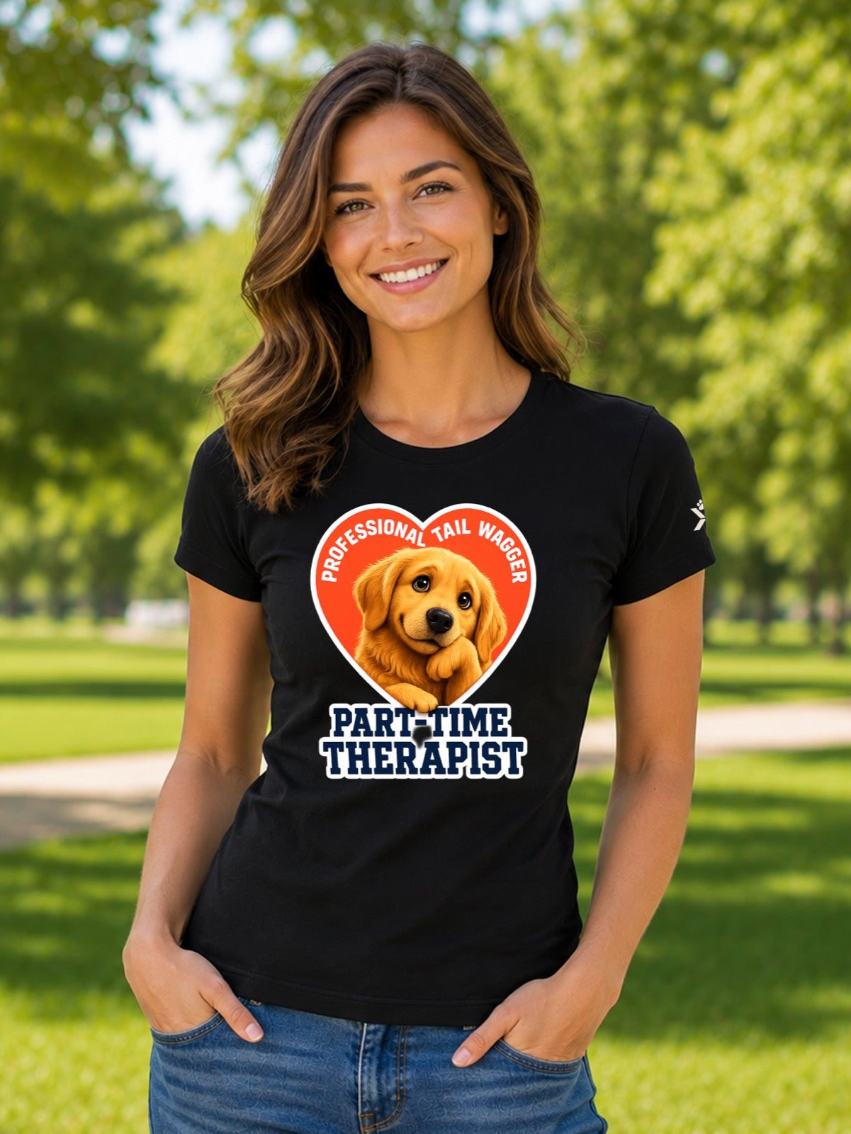 NOMAiX PAWS Golden Retriever T-Shirt for Women - Professional Tail Wagger Part-Time Therapist - Funny Dog Mom Gift Tee - Black - Lifestyle