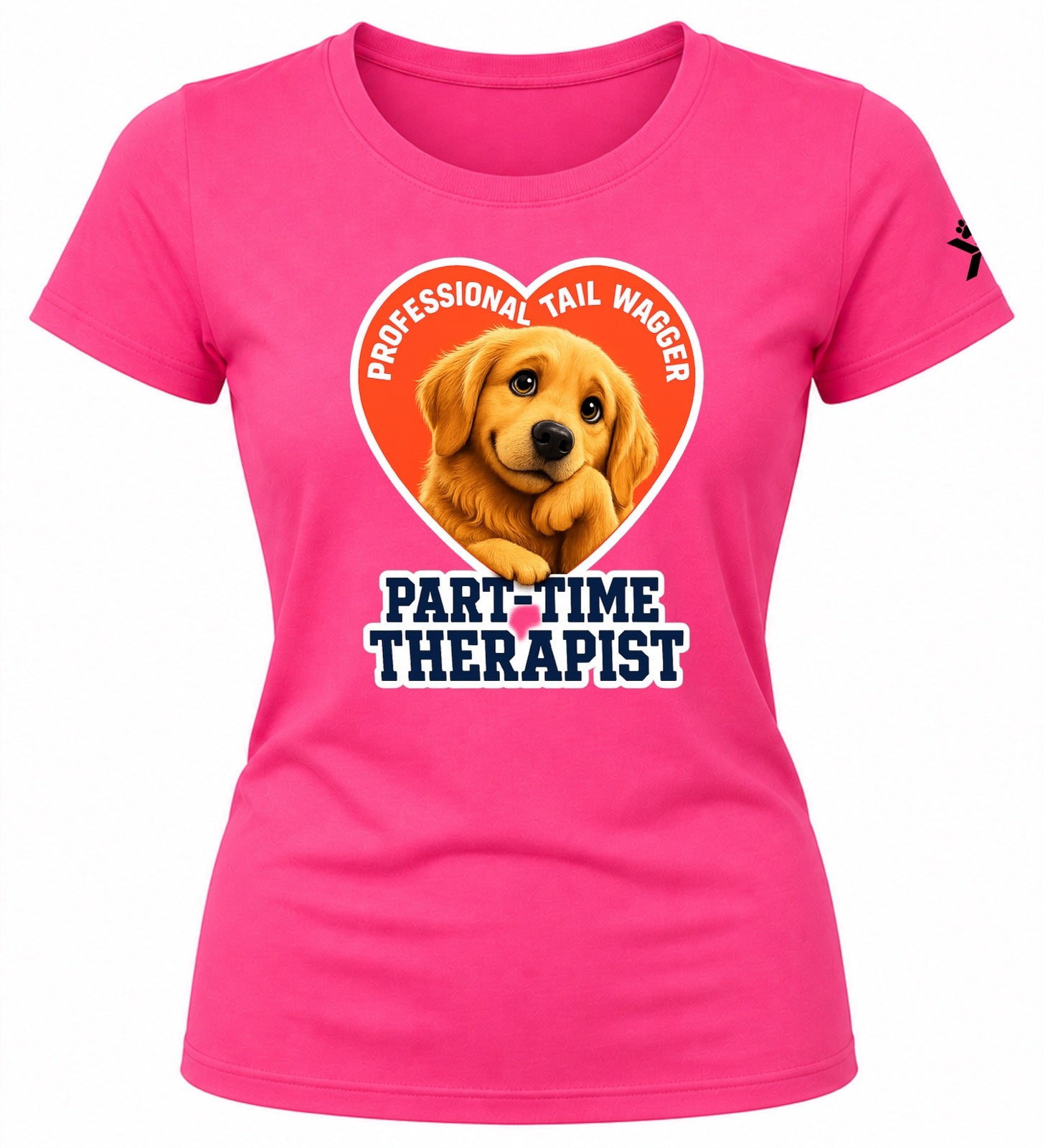 NOMAiX PAWS Golden Retriever T-Shirt for Women - Professional Tail Wagger Part-Time Therapist - Funny Dog Mom Gift Tee - Bright Pink - Flat