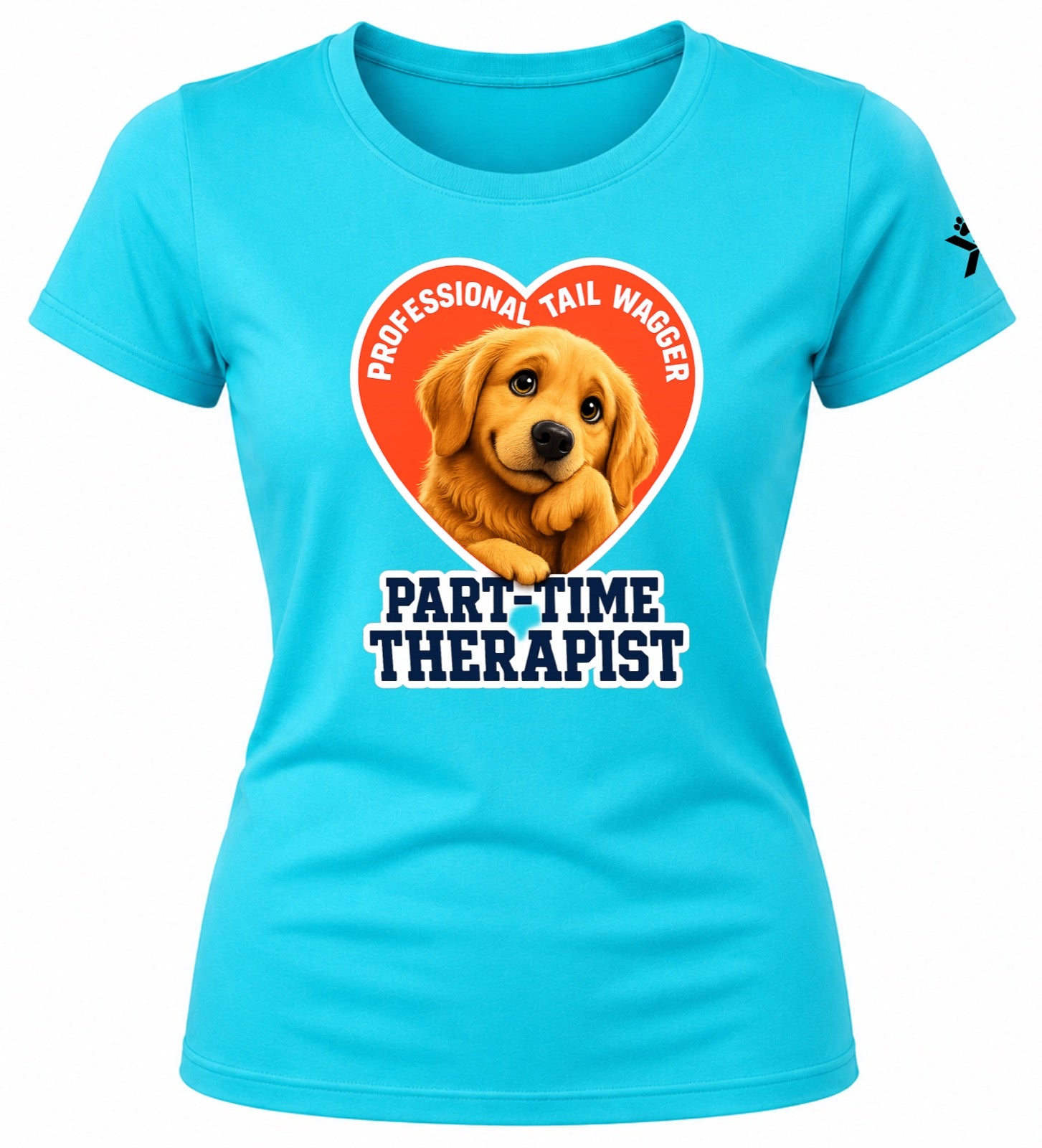 NOMAiX PAWS Golden Retriever T-Shirt for Women - Professional Tail Wagger Part-Time Therapist - Funny Dog Mom Gift Tee - Cyan - Flat