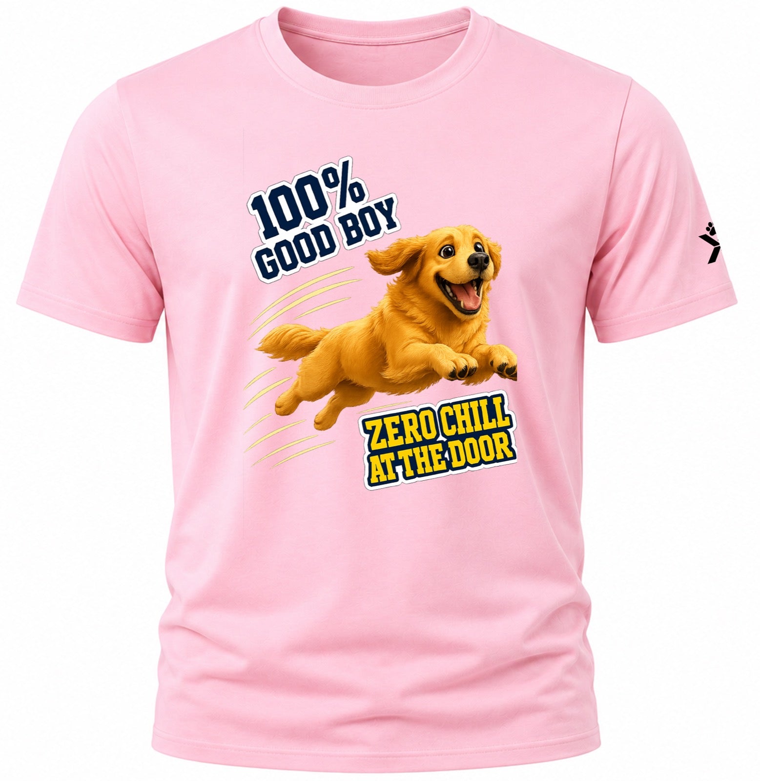NOMAiX PAWS Golden Retriever T-Shirt for Men - 100% Good Boy Zero Chill at the Door - Funny Dog Dad Gift Tee - Pink - Flat