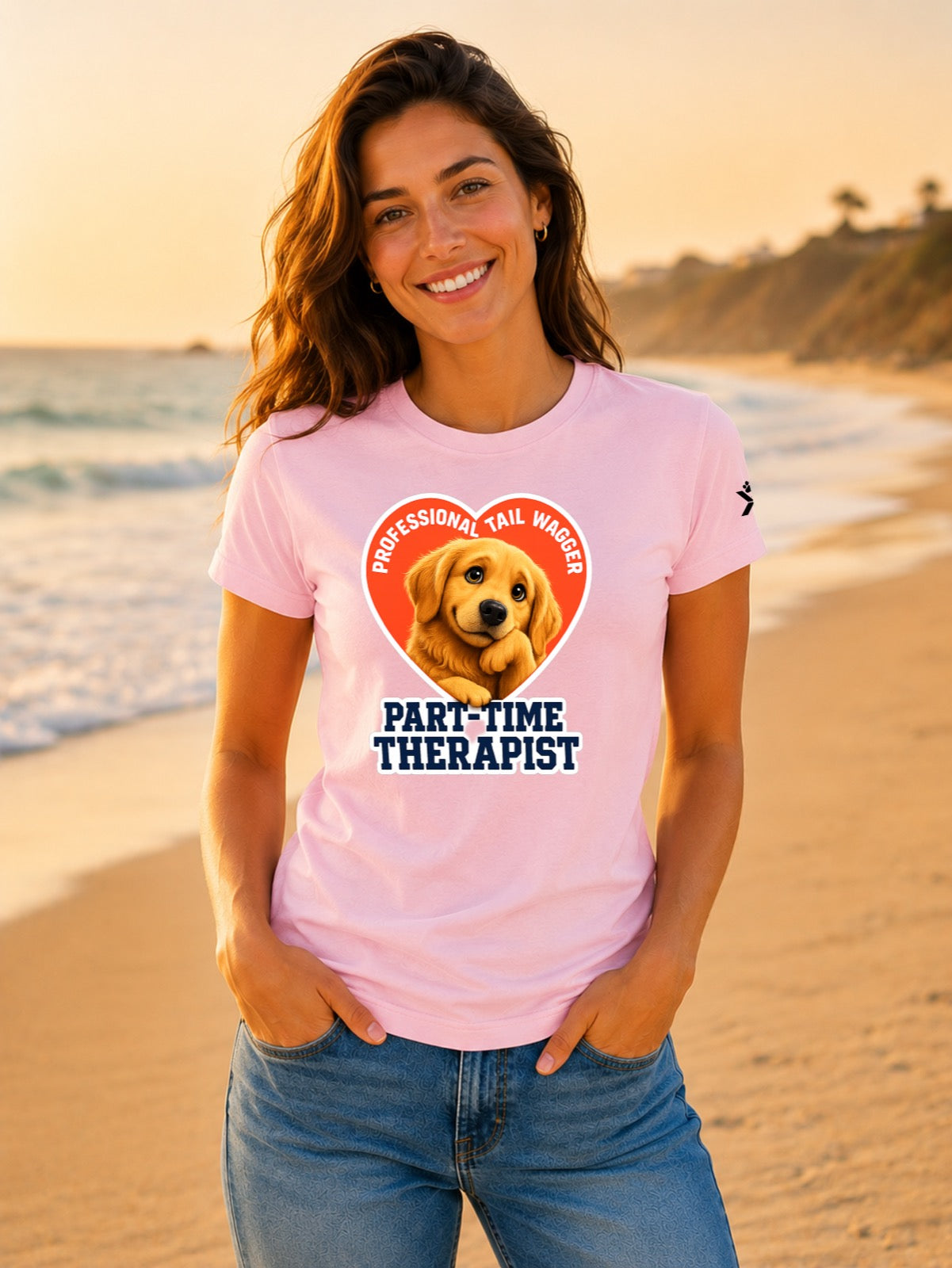 NOMAiX PAWS Golden Retriever T-Shirt for Women - Professional Tail Wagger Part-Time Therapist - Funny Dog Mom Gift Tee - Baby Pink - Lifestyle