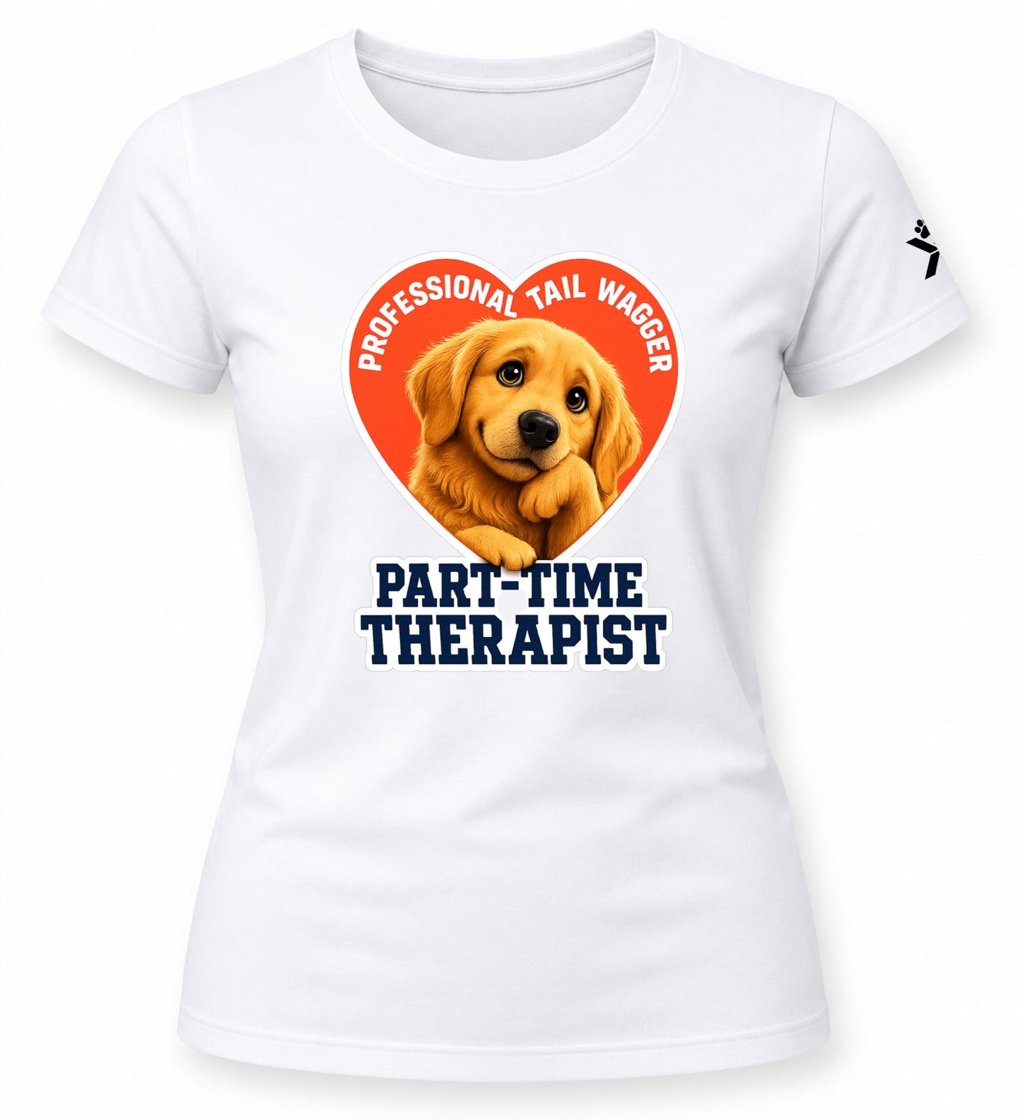 NOMAiX PAWS Golden Retriever T-Shirt for Women - Professional Tail Wagger Part-Time Therapist - Funny Dog Mom Gift Tee - White - Flat