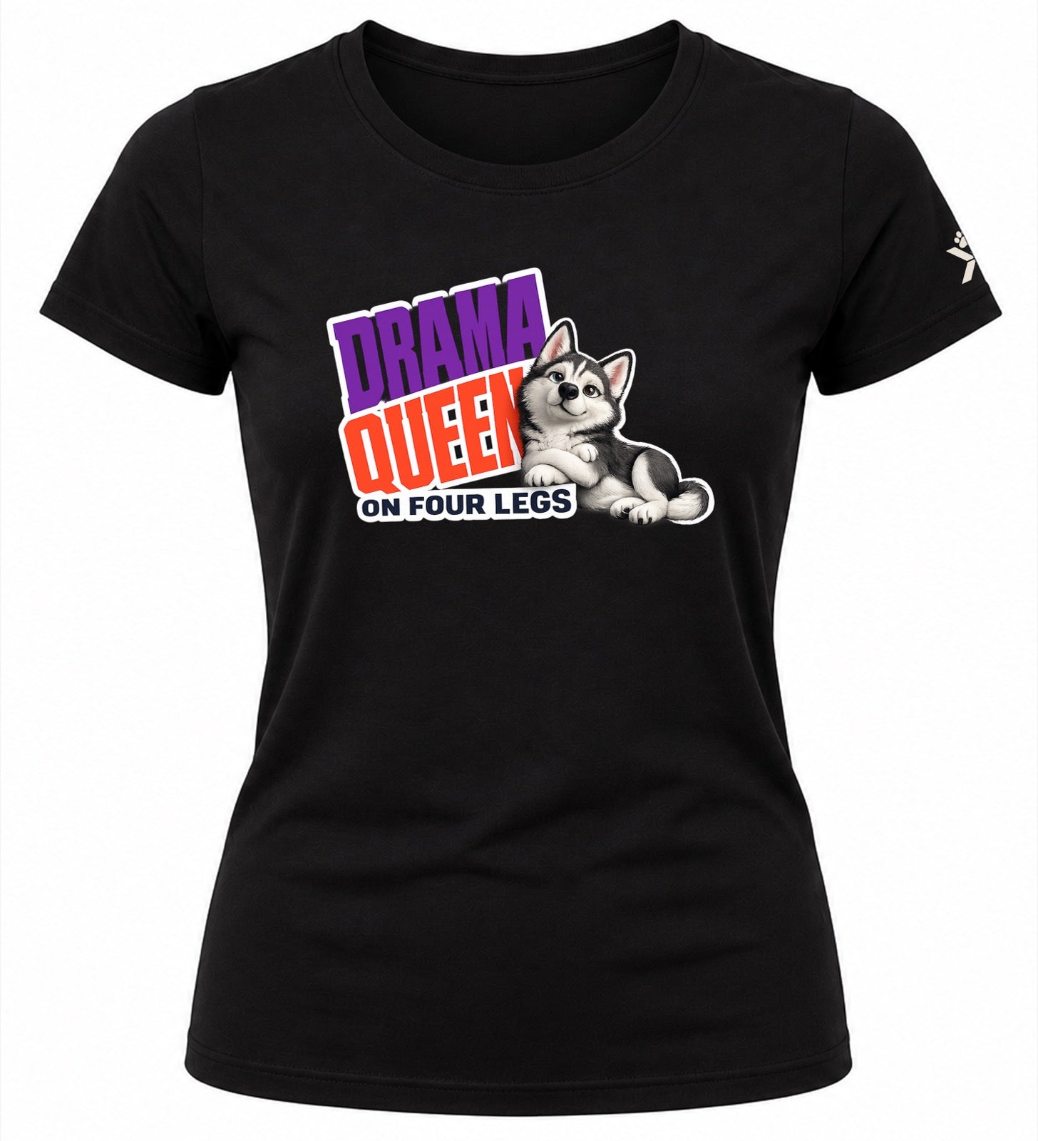 NOMAiX PAWS Husky T-Shirt for Women - Drama Queen on Four Legs - Funny Dog Mom Gift Tee - Black - Flat