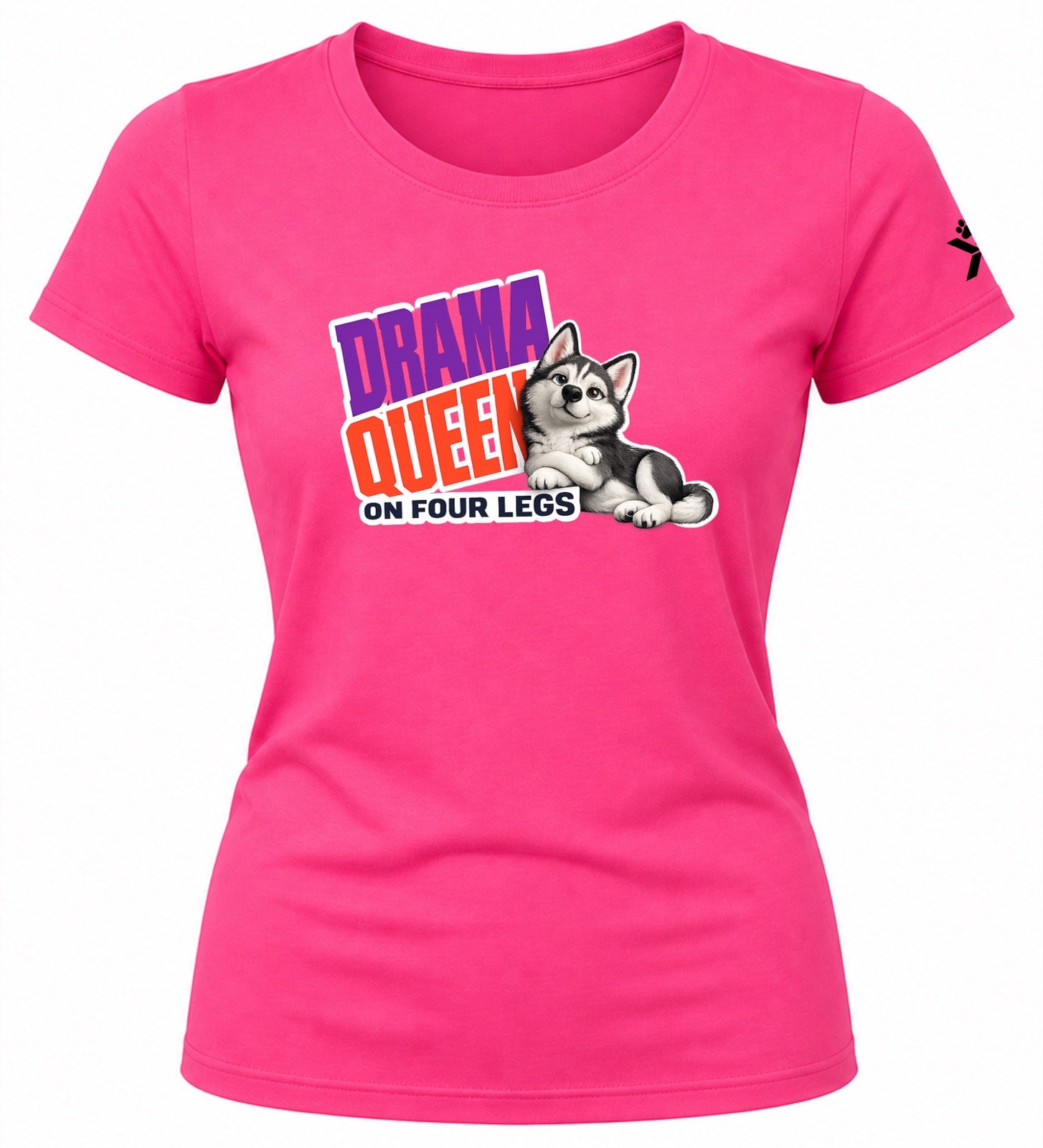 NOMAiX PAWS Husky T-Shirt for Women - Drama Queen on Four Legs - Funny Dog Mom Gift Tee - Bright Pink - Flat