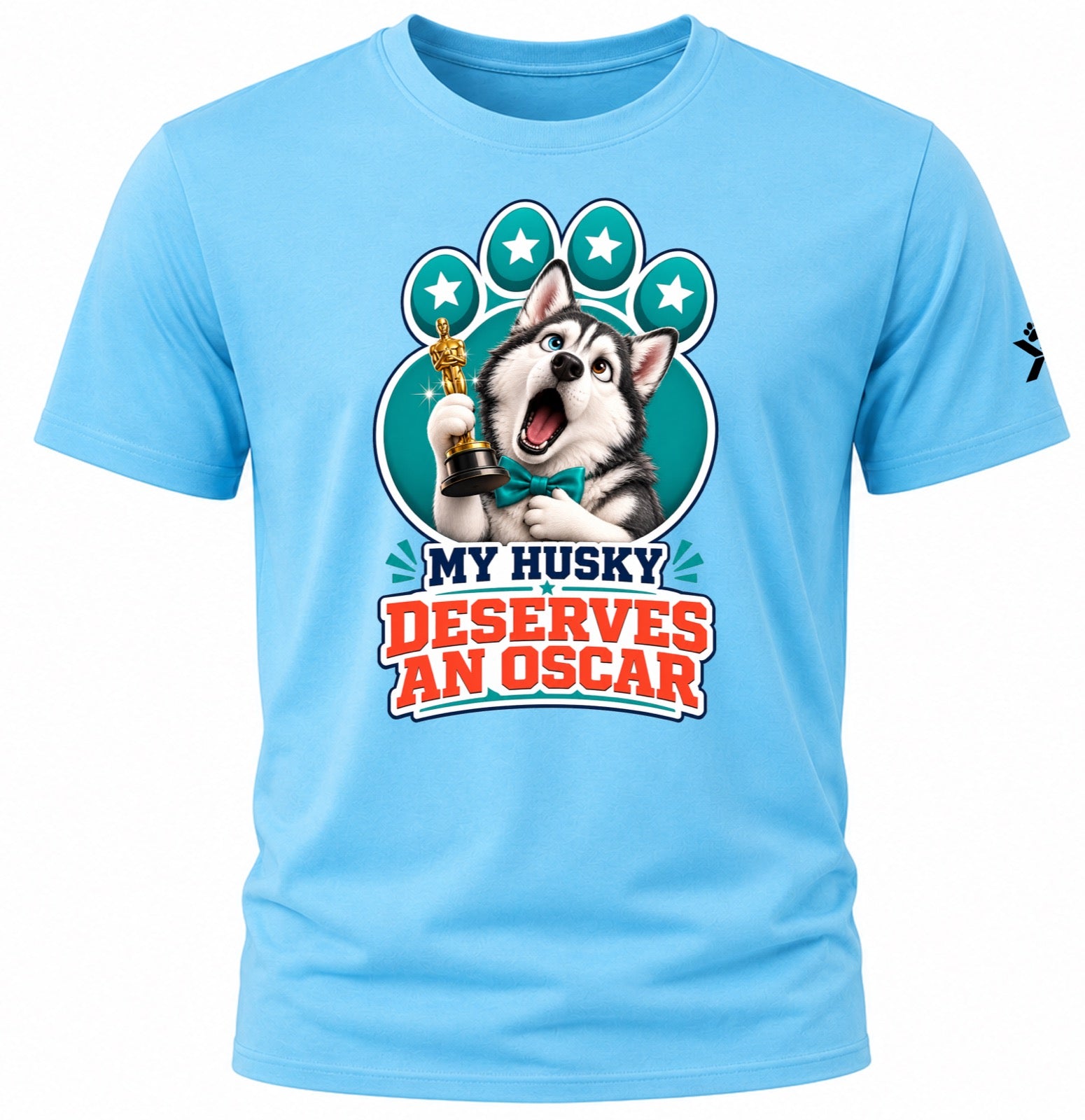 NOMAiX PAWS Husky T-Shirt for Men - My Husky Deserves an Oscar - Funny Dog Dad Gift Tee - Cyan - Flat