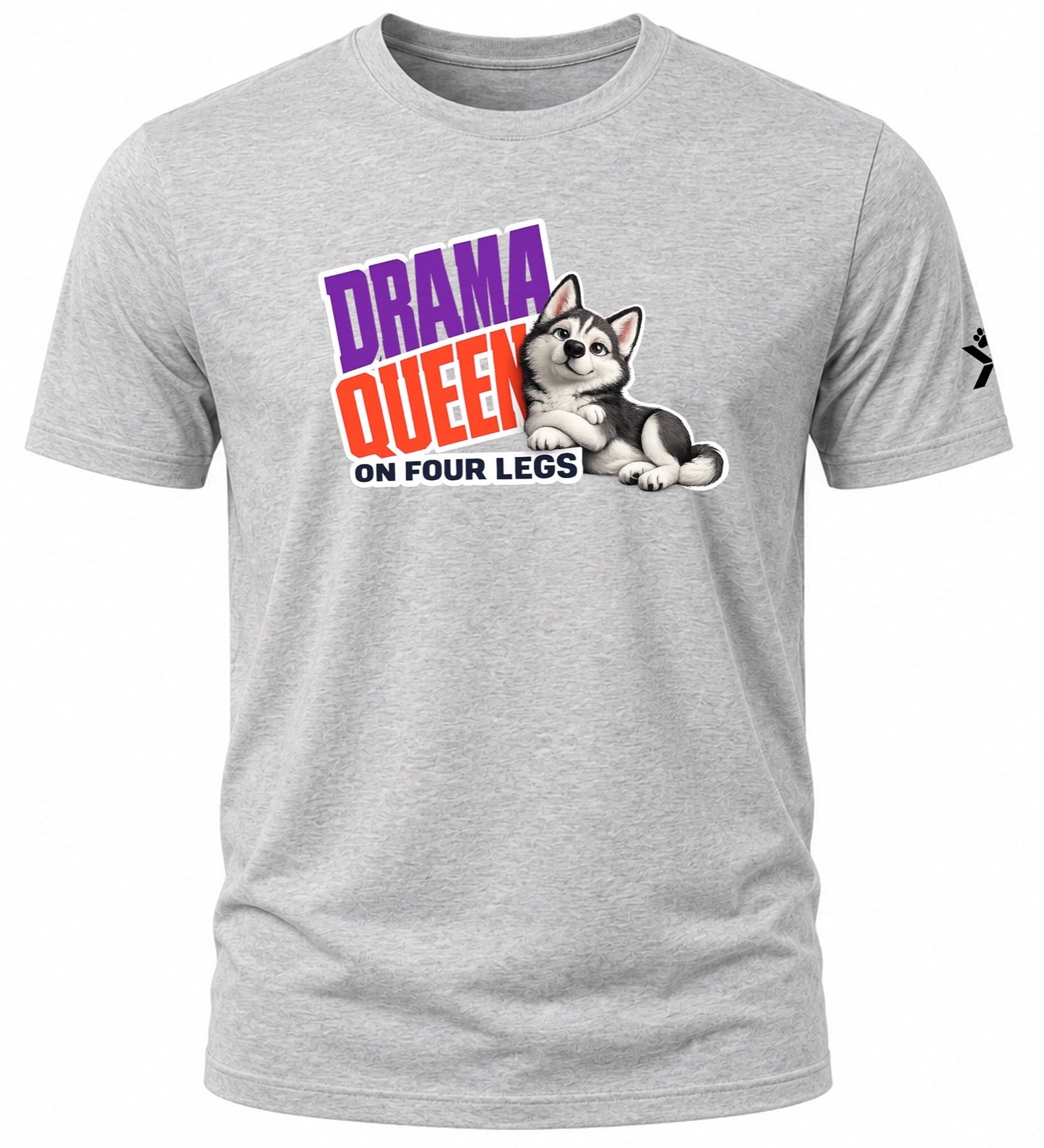 NOMAiX PAWS Husky T-Shirt for Men - Drama Queen on Four Legs - Funny Dog Dad Gift Tee - Grey - Flat