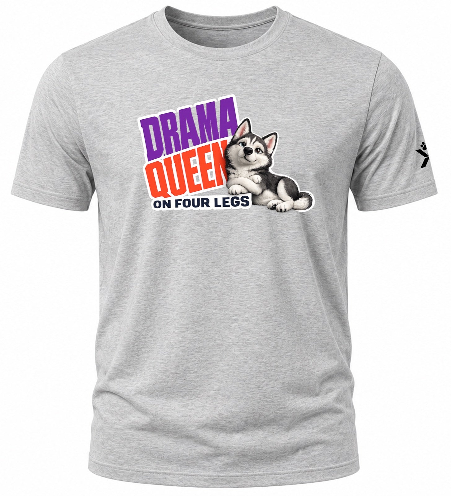 NOMAiX PAWS Husky T-Shirt for Men - Drama Queen on Four Legs - Funny Dog Dad Gift Tee - Grey - Flat