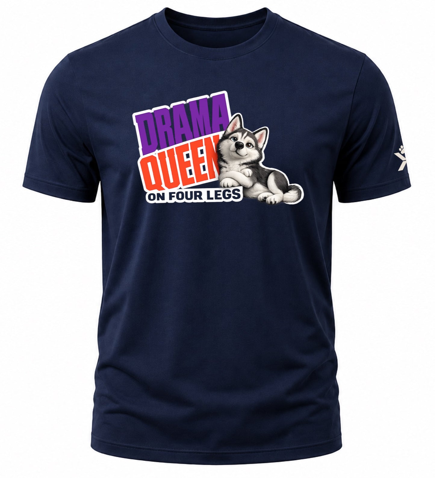 NOMAiX PAWS Husky T-Shirt for Men - Drama Queen on Four Legs - Funny Dog Dad Gift Tee - Navy - Flat