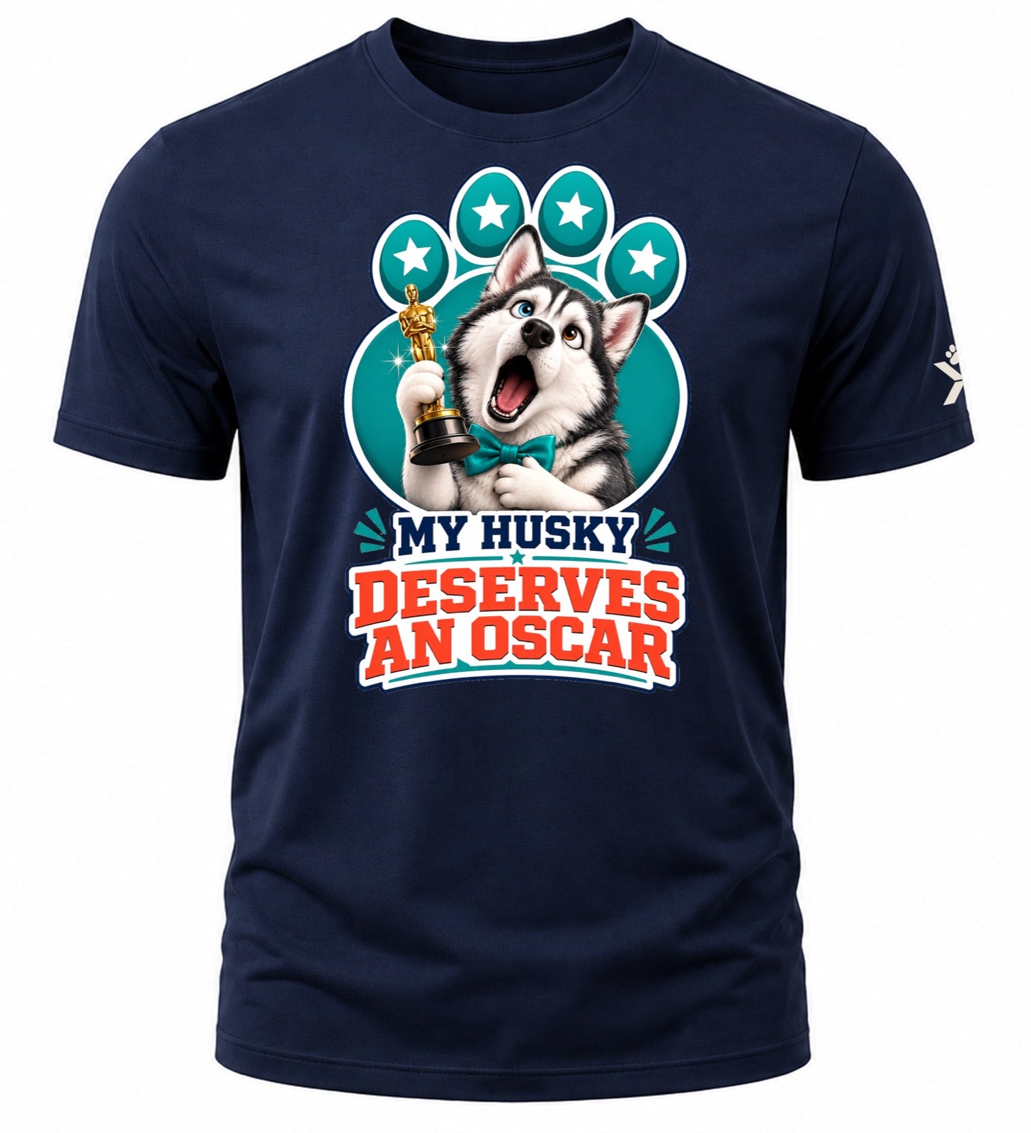 NOMAiX PAWS Husky T-Shirt for Men - My Husky Deserves an Oscar - Funny Dog Dad Gift Tee - Navy - Flat