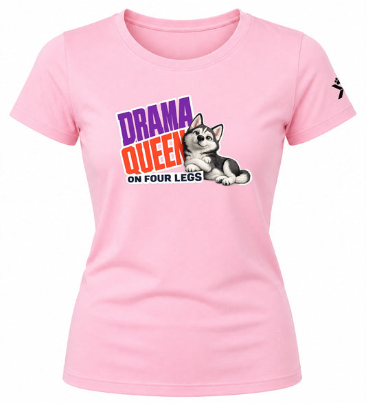 NOMAiX PAWS Husky T-Shirt for Women - Drama Queen on Four Legs - Funny Dog Mom Gift Tee - Baby Pink - Flat