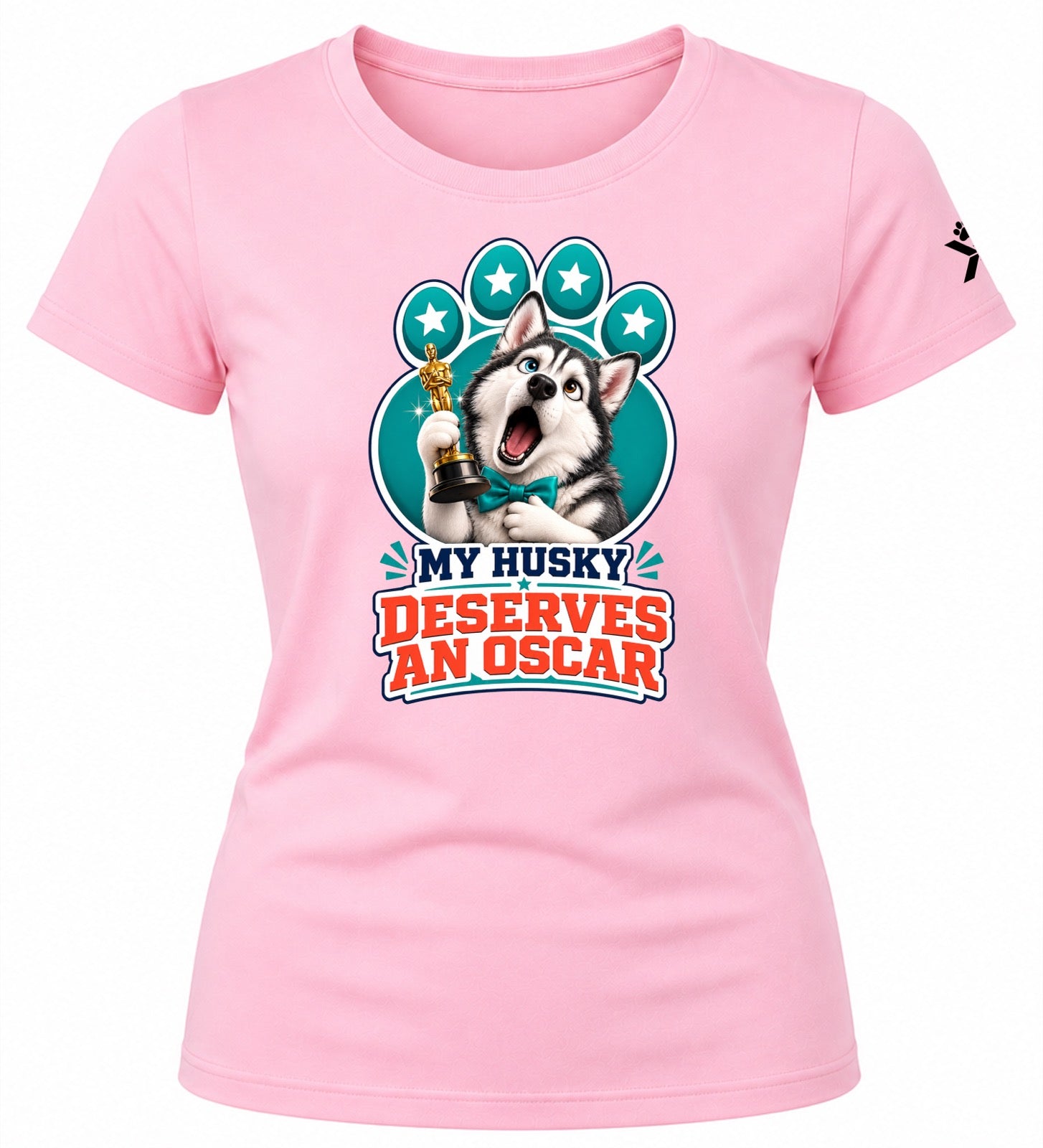 NOMAiX PAWS Husky T-Shirt for Women - My Husky Deserves an Oscar - Funny Dog Mom Gift Tee - Baby Pink - Flat