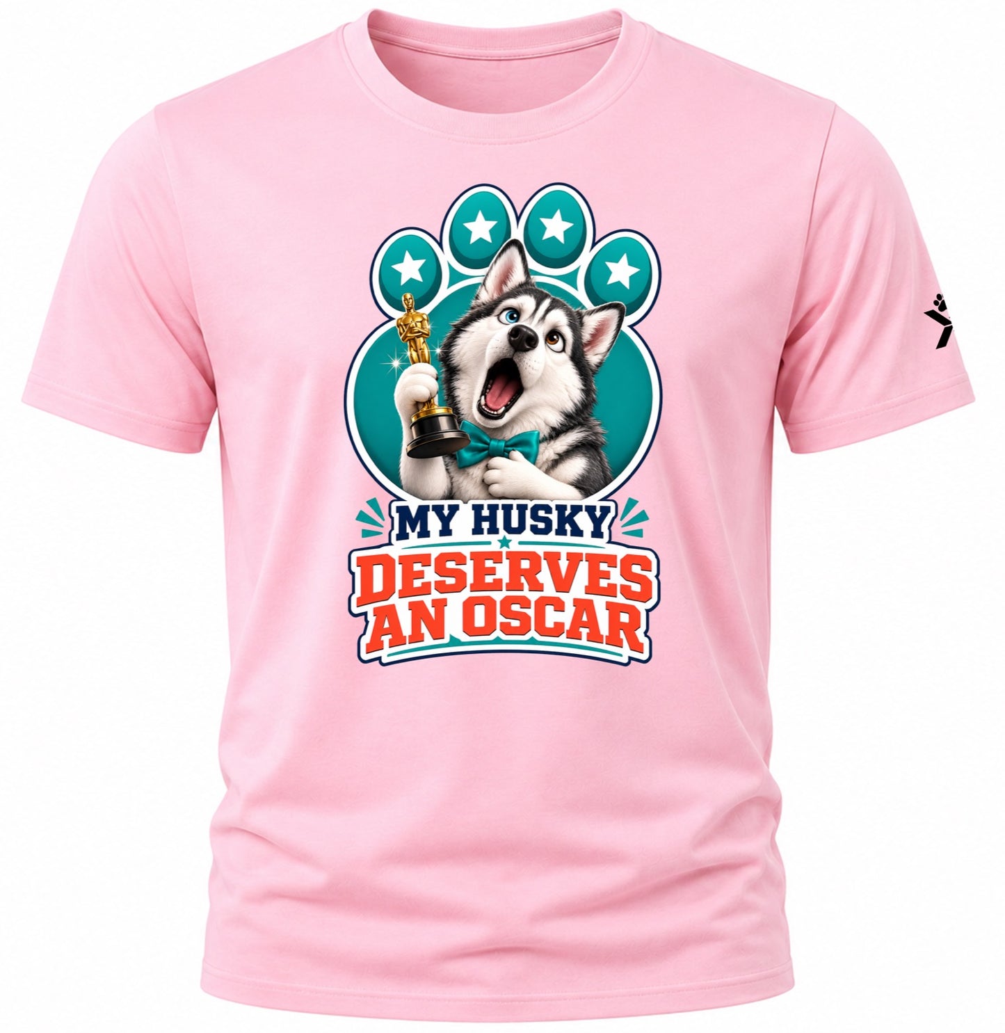 NOMAiX PAWS Husky T-Shirt for Men - My Husky Deserves an Oscar - Funny Dog Dad Gift Tee - Pink - Flat