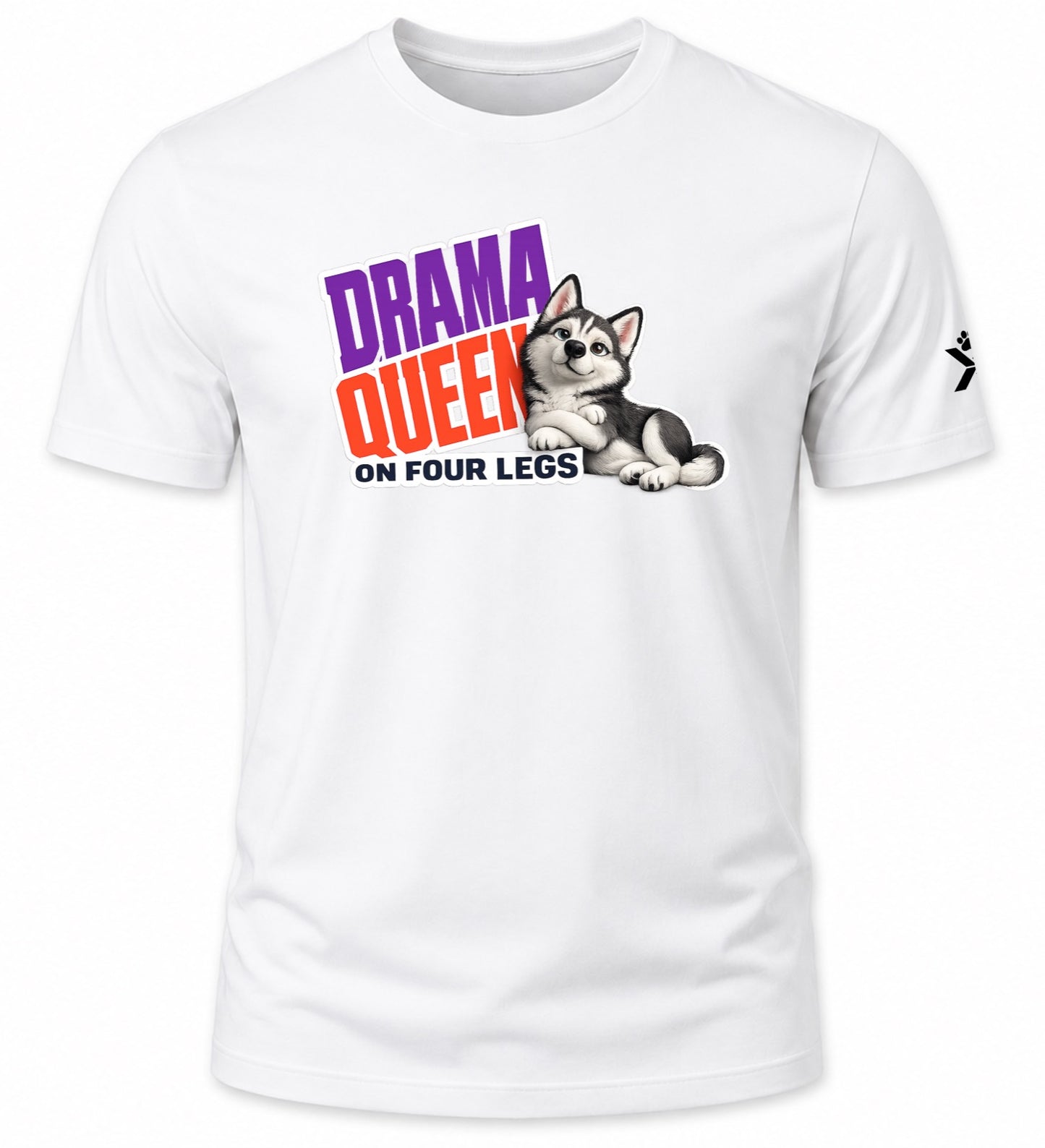 NOMAiX PAWS Husky T-Shirt for Men - Drama Queen on Four Legs - Funny Dog Dad Gift Tee - White - Flat