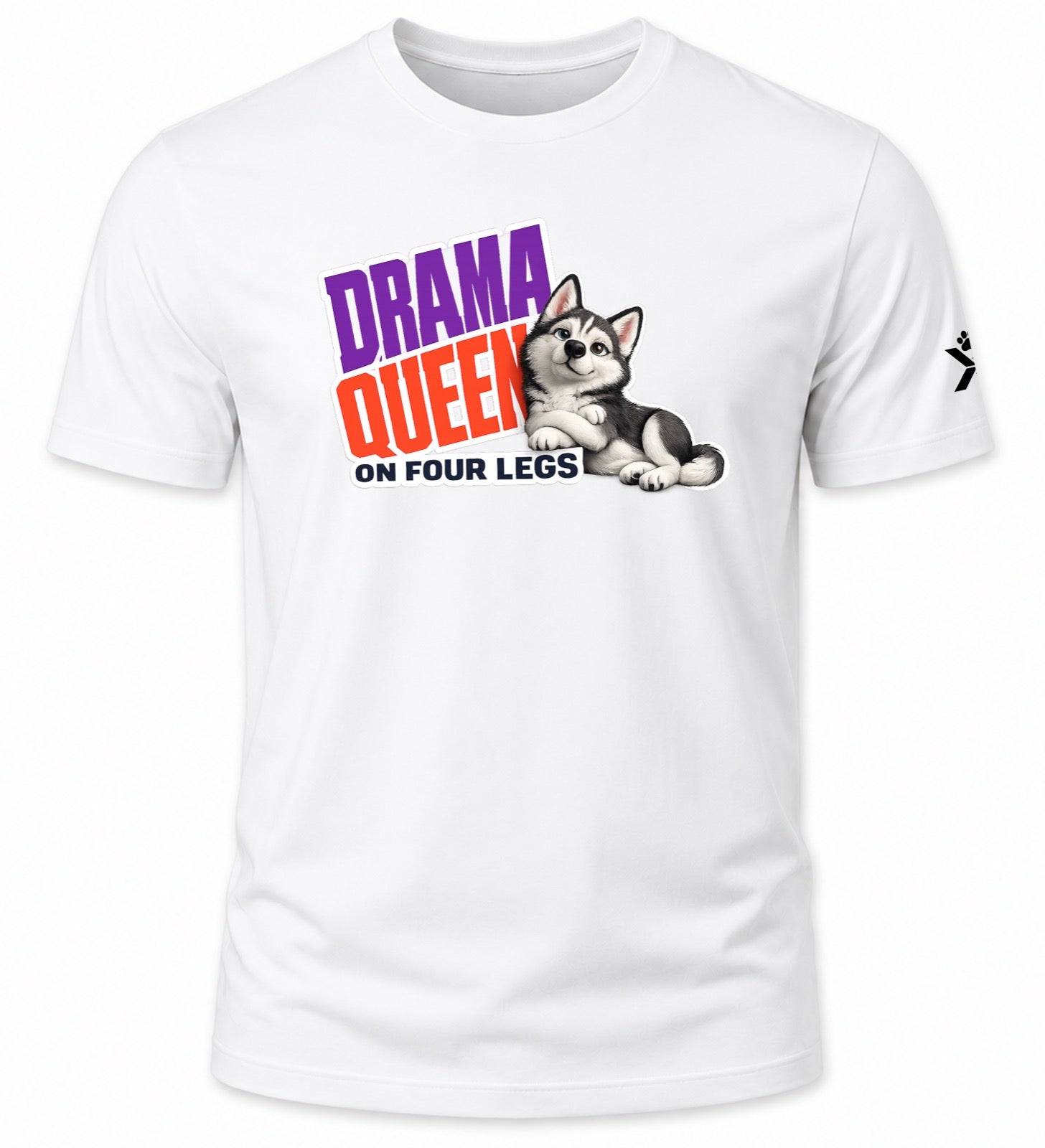 NOMAiX PAWS Husky T-Shirt for Men - Drama Queen on Four Legs - Funny Dog Dad Gift Tee - White - Flat